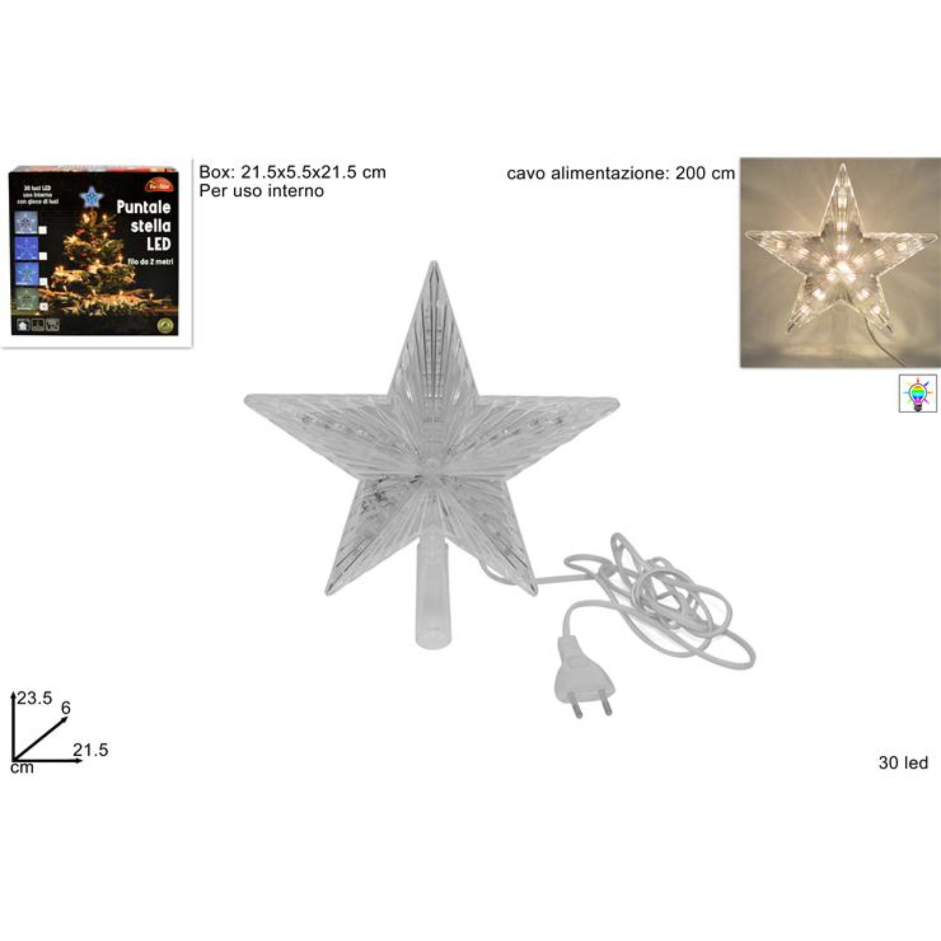 PUNTALE STELLA 30LED GIOCOLUCI 220VBIANCO CALDO YG