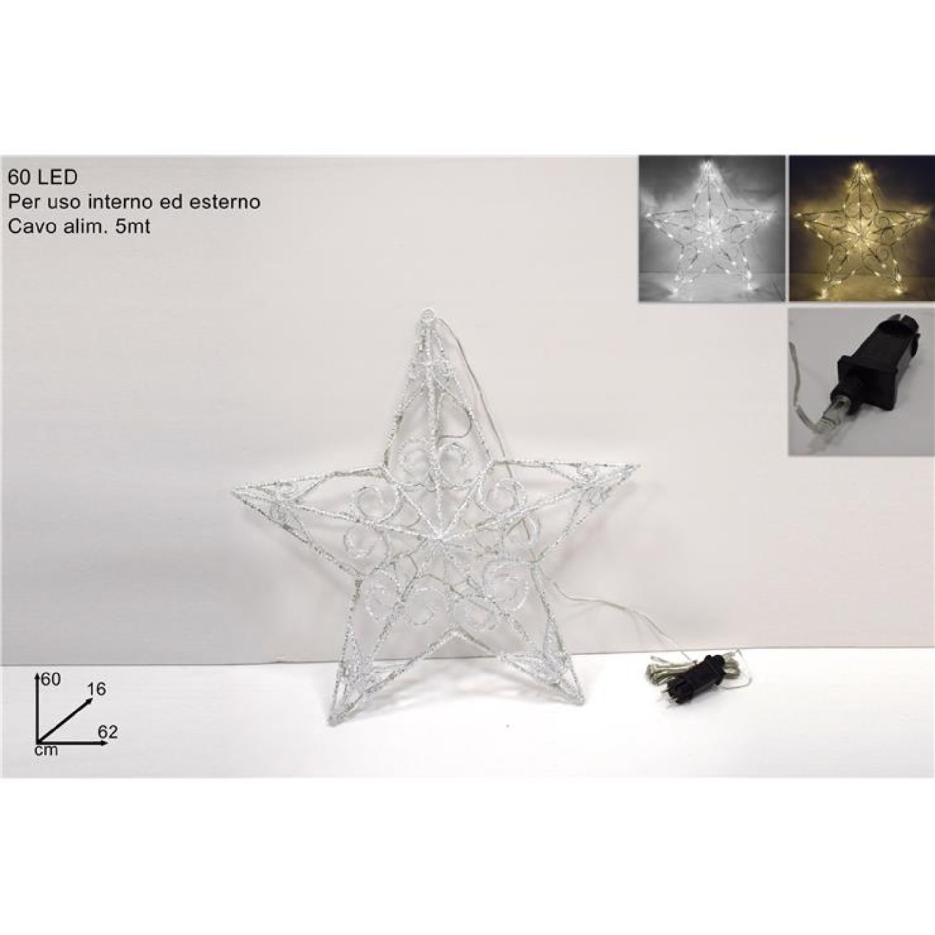 STELLA LUMINOSA 60 LED C/GIOCO LUCI BIANCO CALDO/F