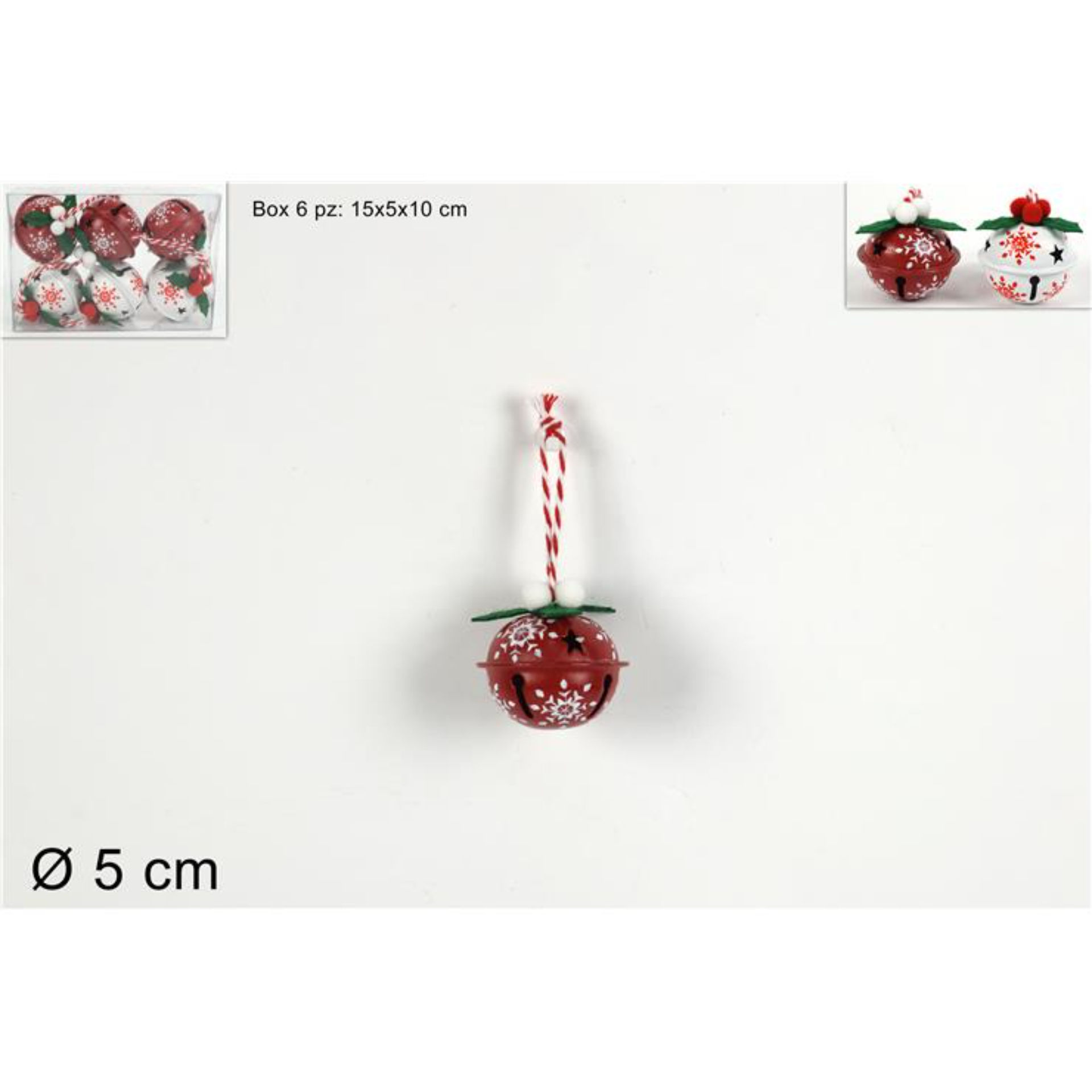 PALLE CAMPANELLINI METALLO 5CM /BACCHE 6PZ 2COL  H