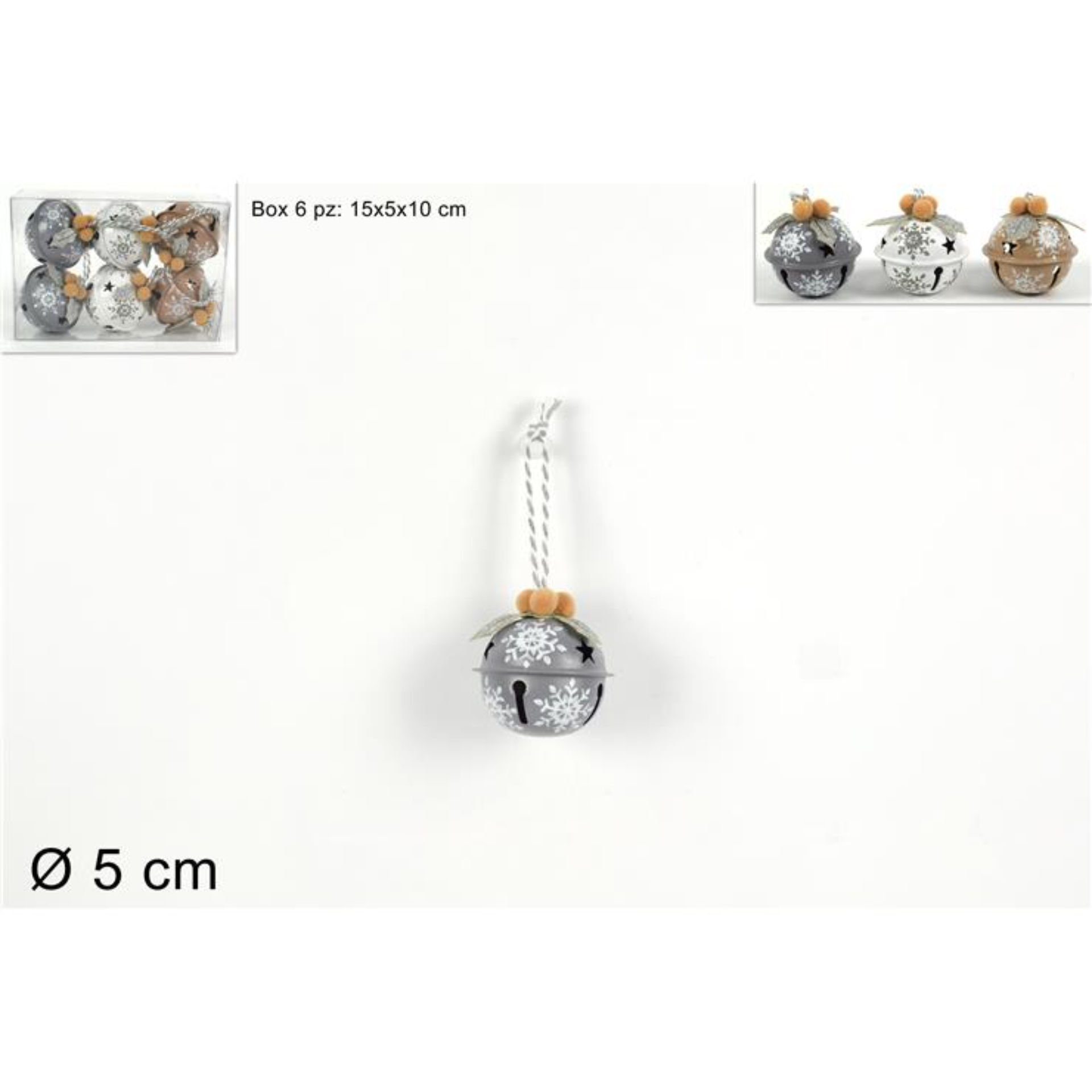 PALLE CAMPANELLINI METALLO 5CM /BACCHE 6PZ 3COL AS