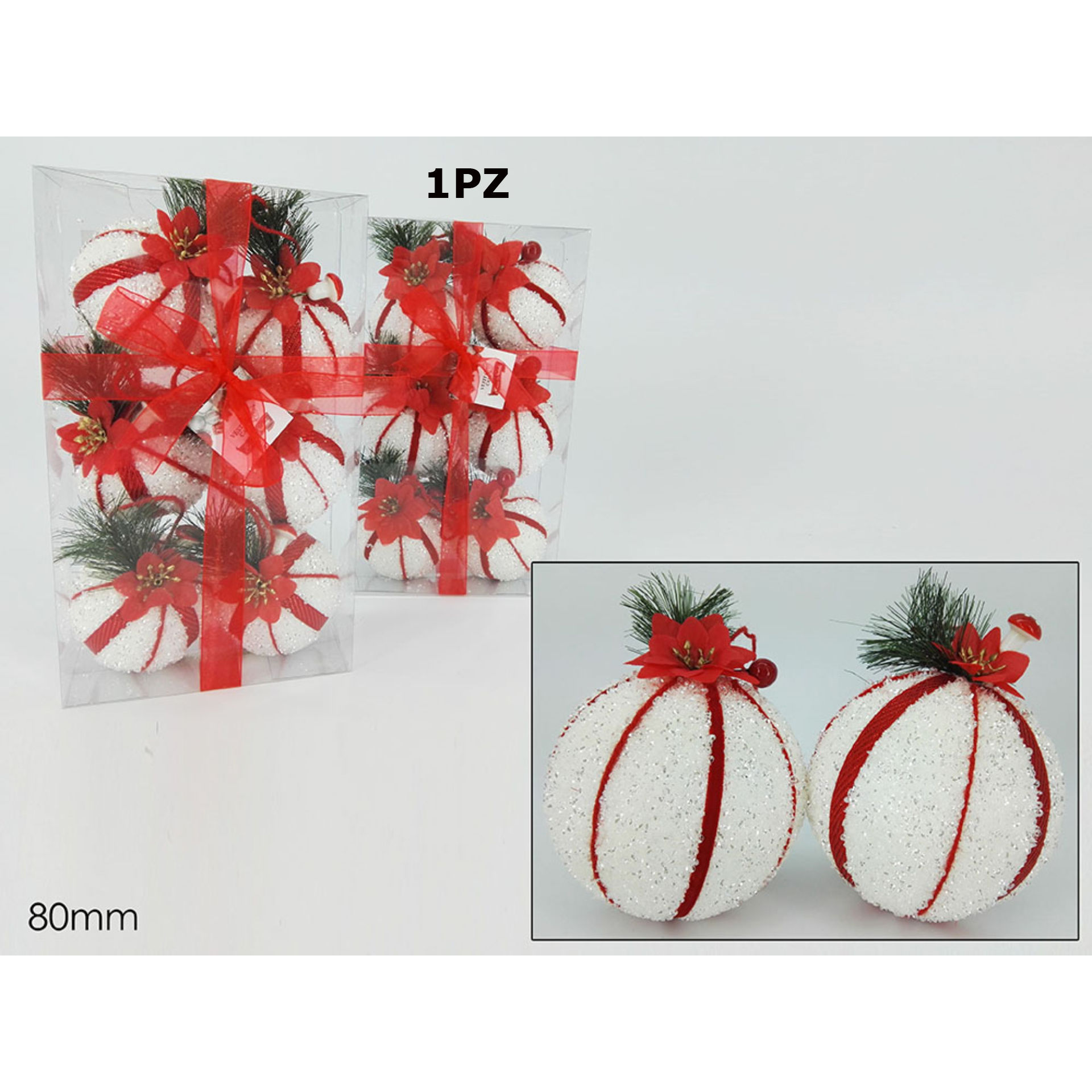 SET 6 PALLE 80MM BIANCO C/ROSSO 2ASS.