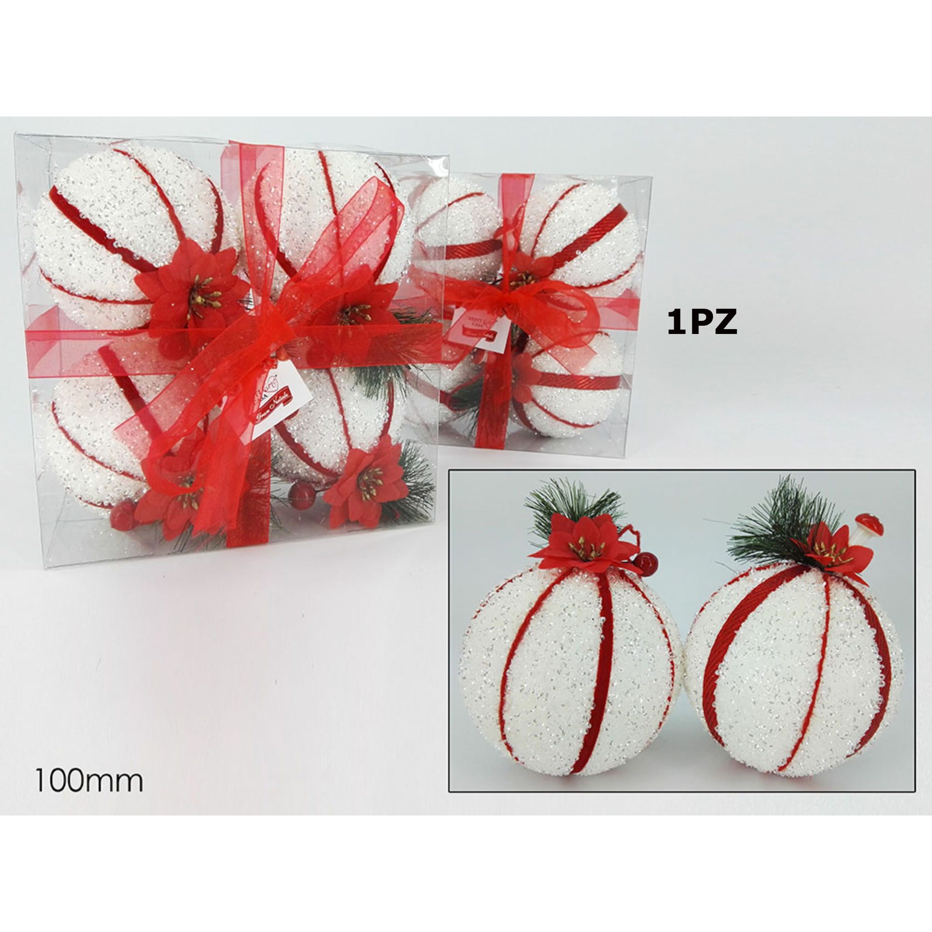 SET 4 PALLE 100MM BIANCO C/ROSSO 2ASS