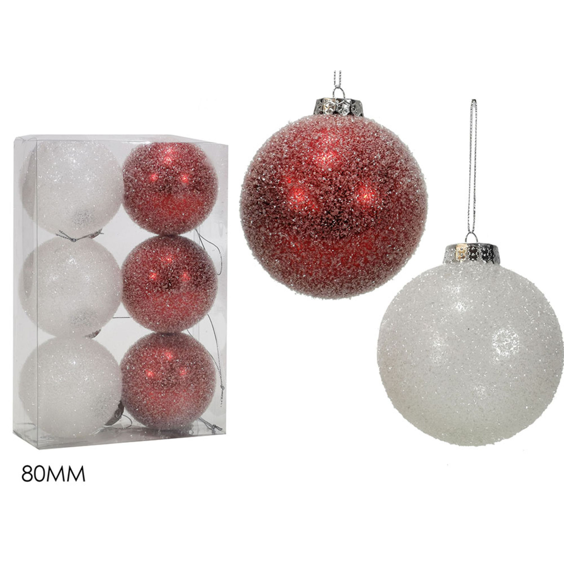 SET 6 PALLE 80MM C/GLITTER ROSSO/BIANCO