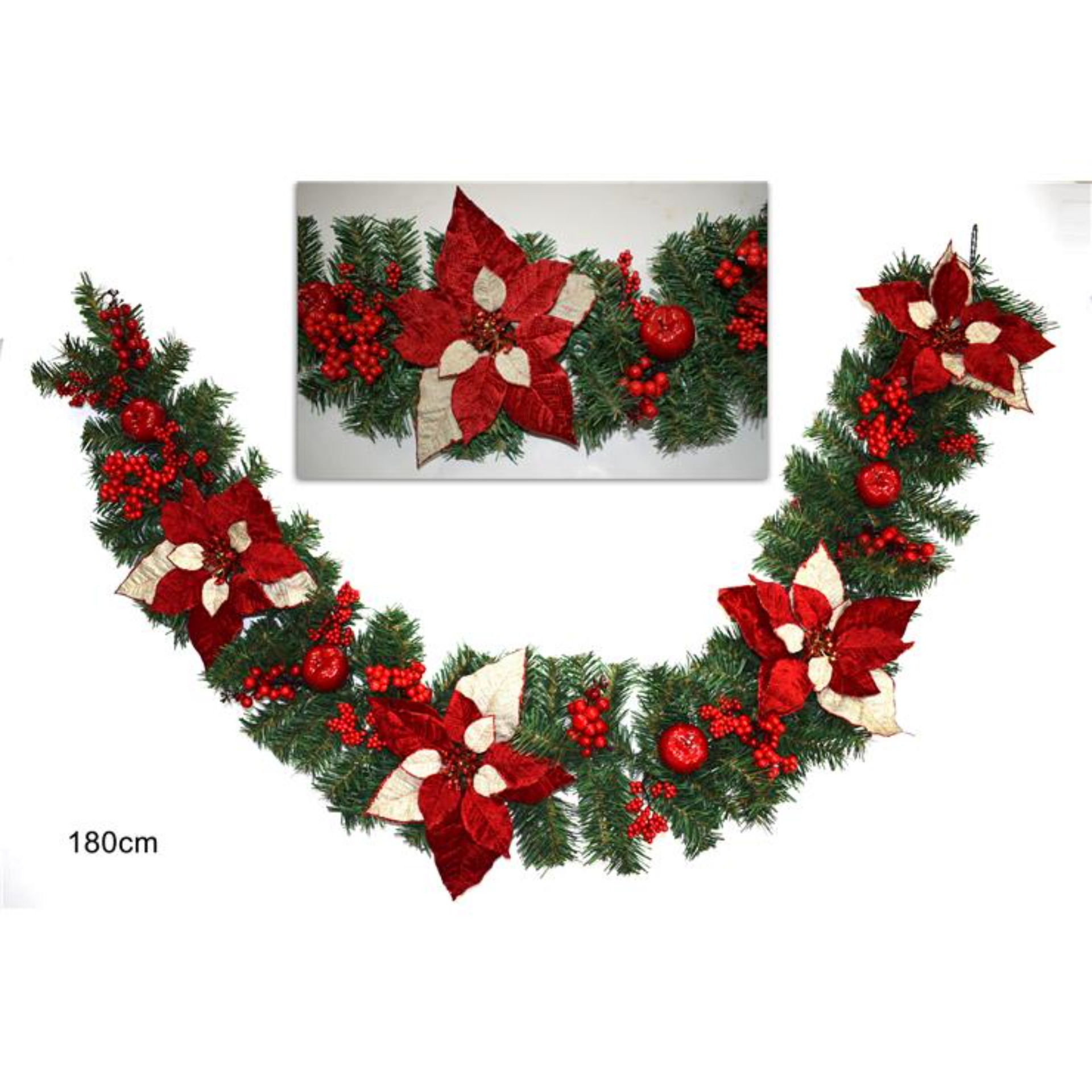 GHIRLANDA C/POINSETTIE, MELE E BACCHE CM 180 ART.L