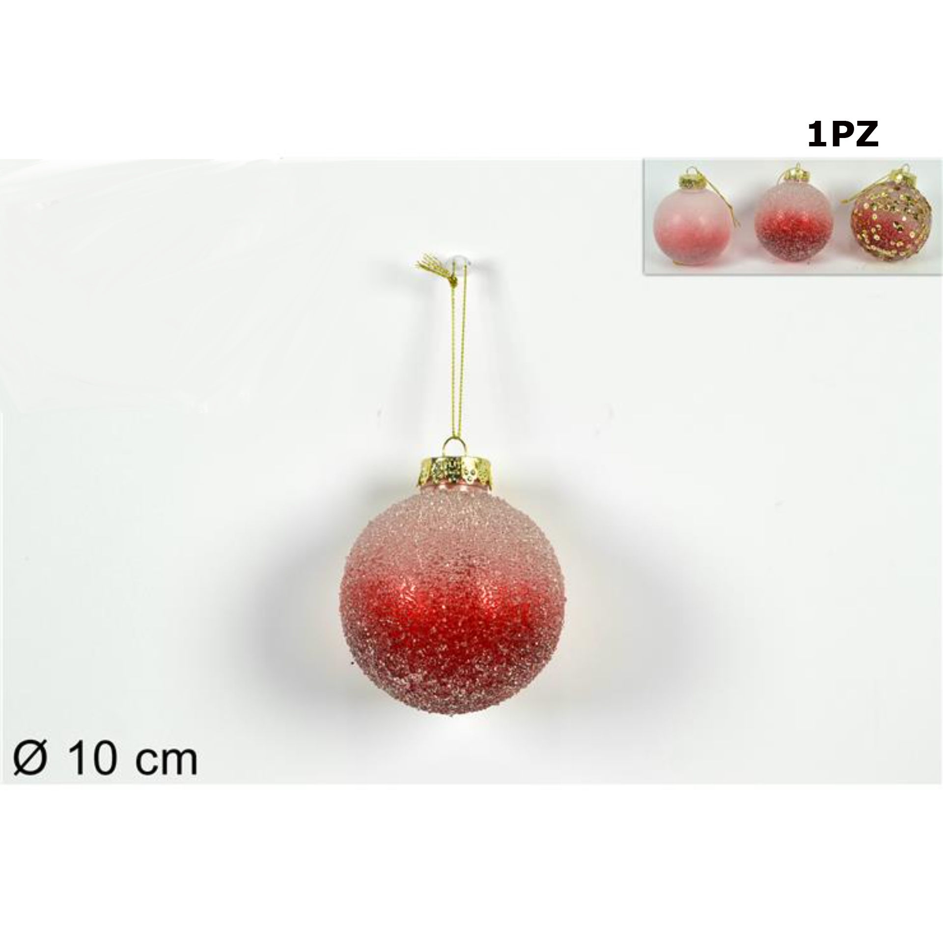 PALLA 10CM PLASTICA EFF.ZUCCHERO+ PAILLETTES ROSSO