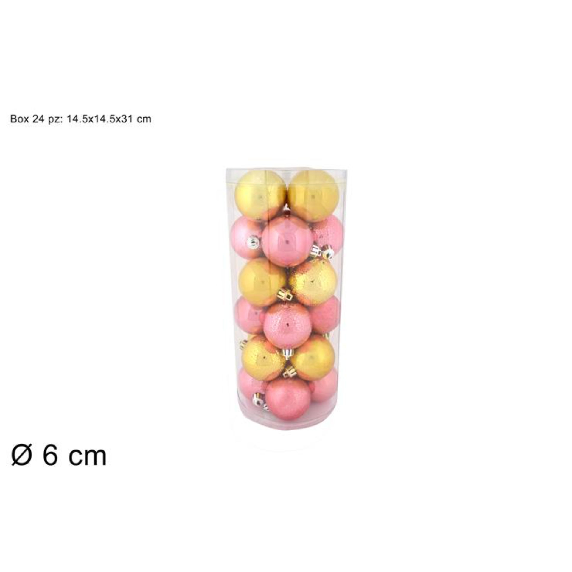 PALLE 6CM 24PZ 4ASS ROSA ANTICO/ORO BOX PVC 3A24E0