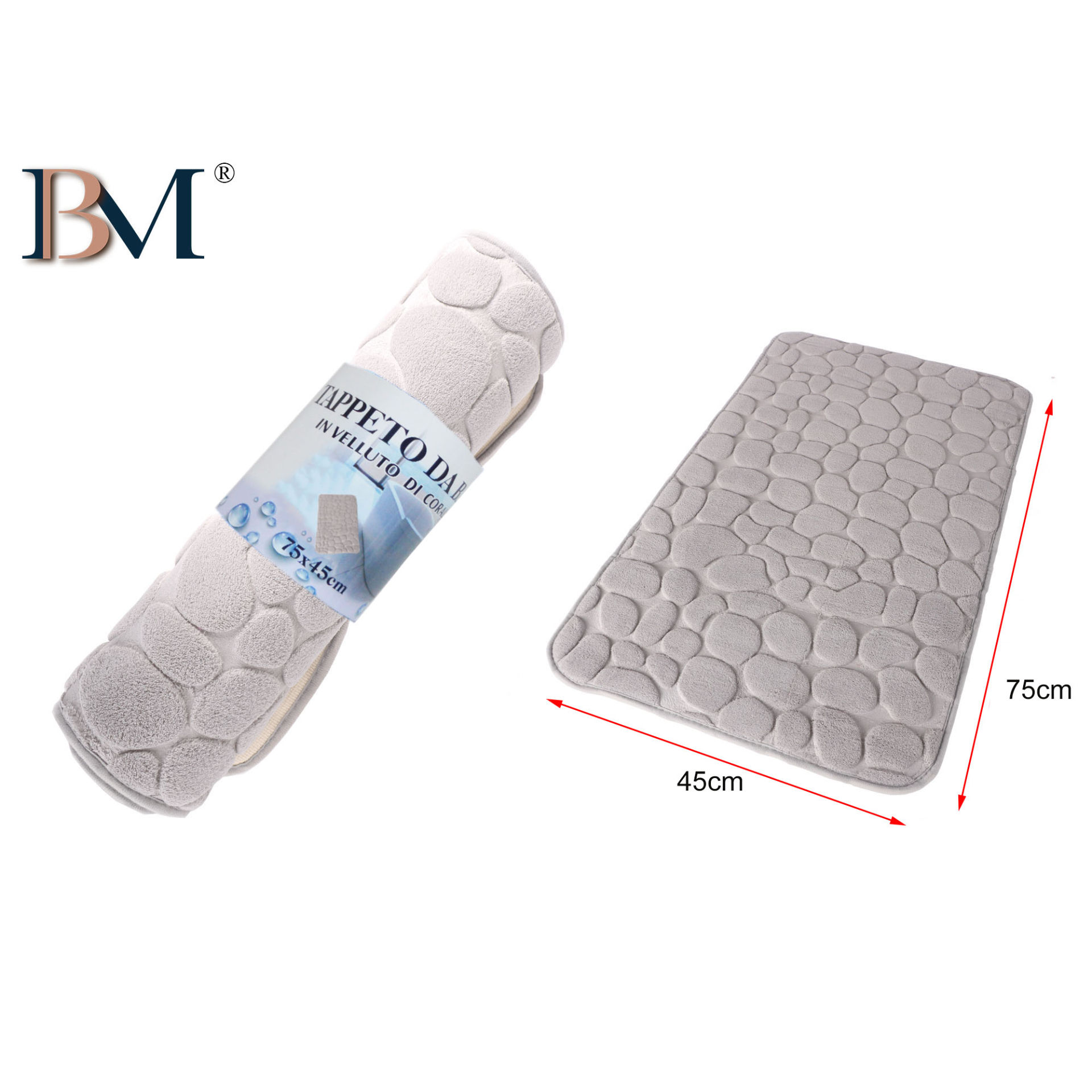 TAPPETO DA BAGNO MEMORY CON DECORAZIONE A PIETRE,BM