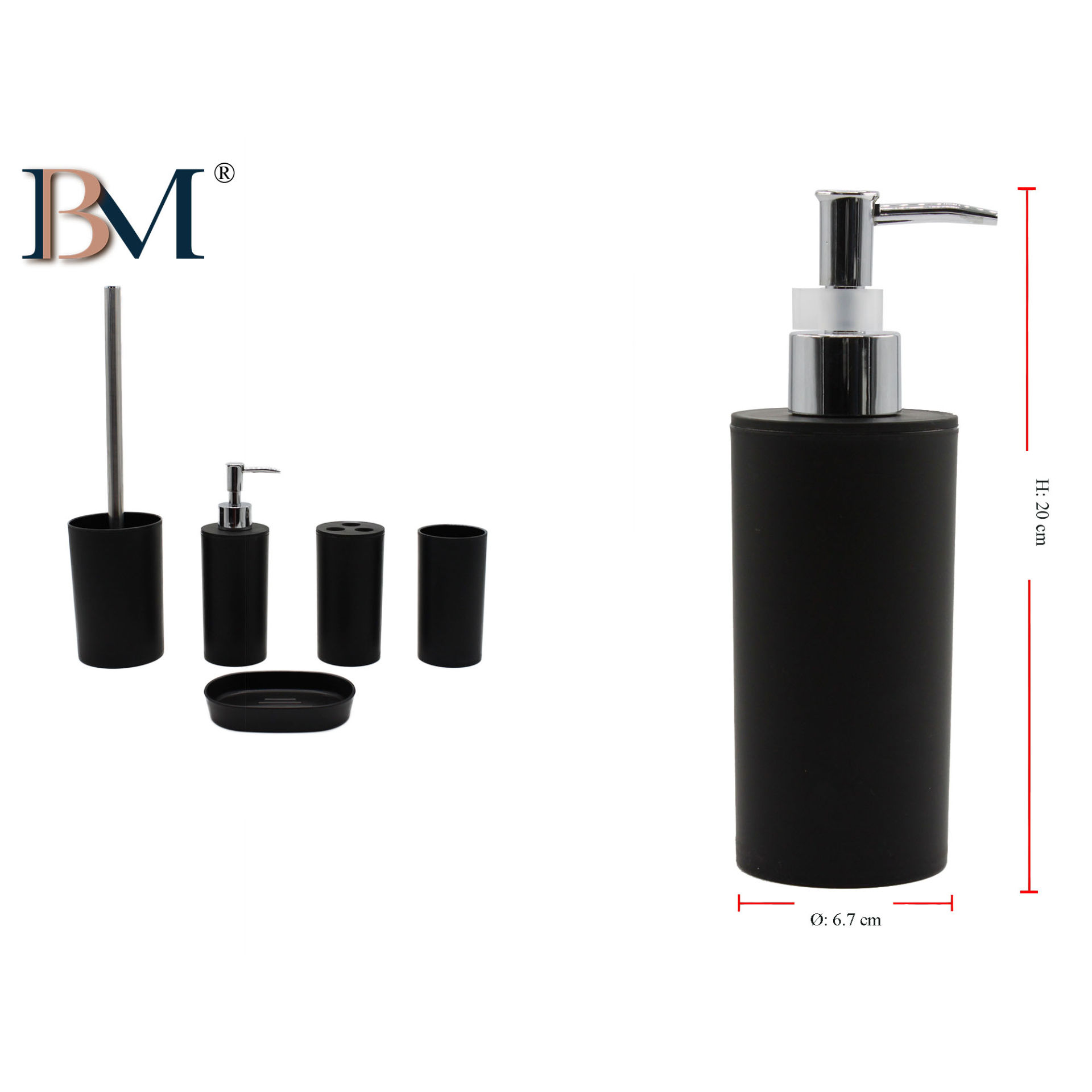 DISPENSER PER SAPONE SATINATO 6.7X20CM NEROBM