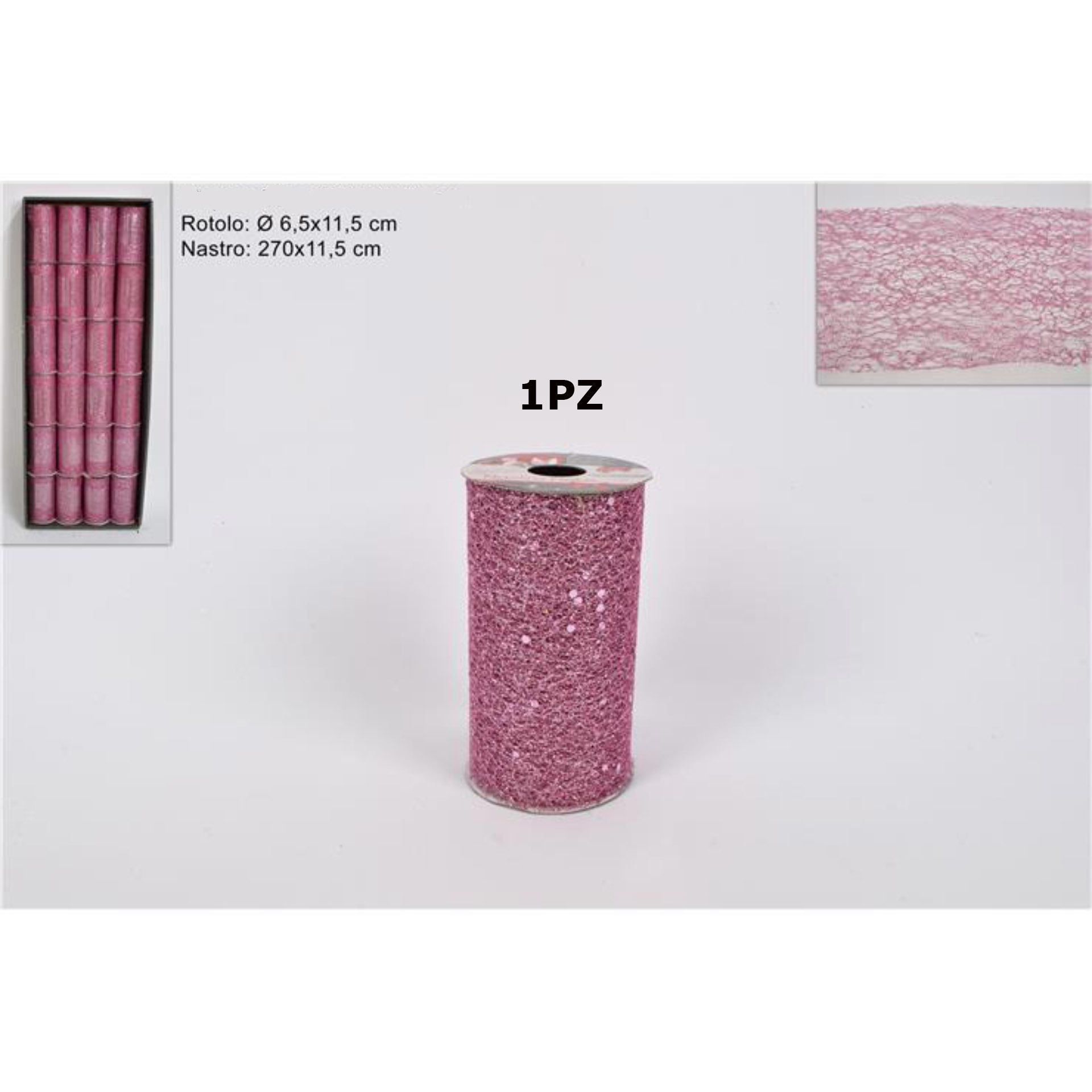 NASTRO RETE GLITTER 11.5CM X 2.7M ROSA HJ2020-755-