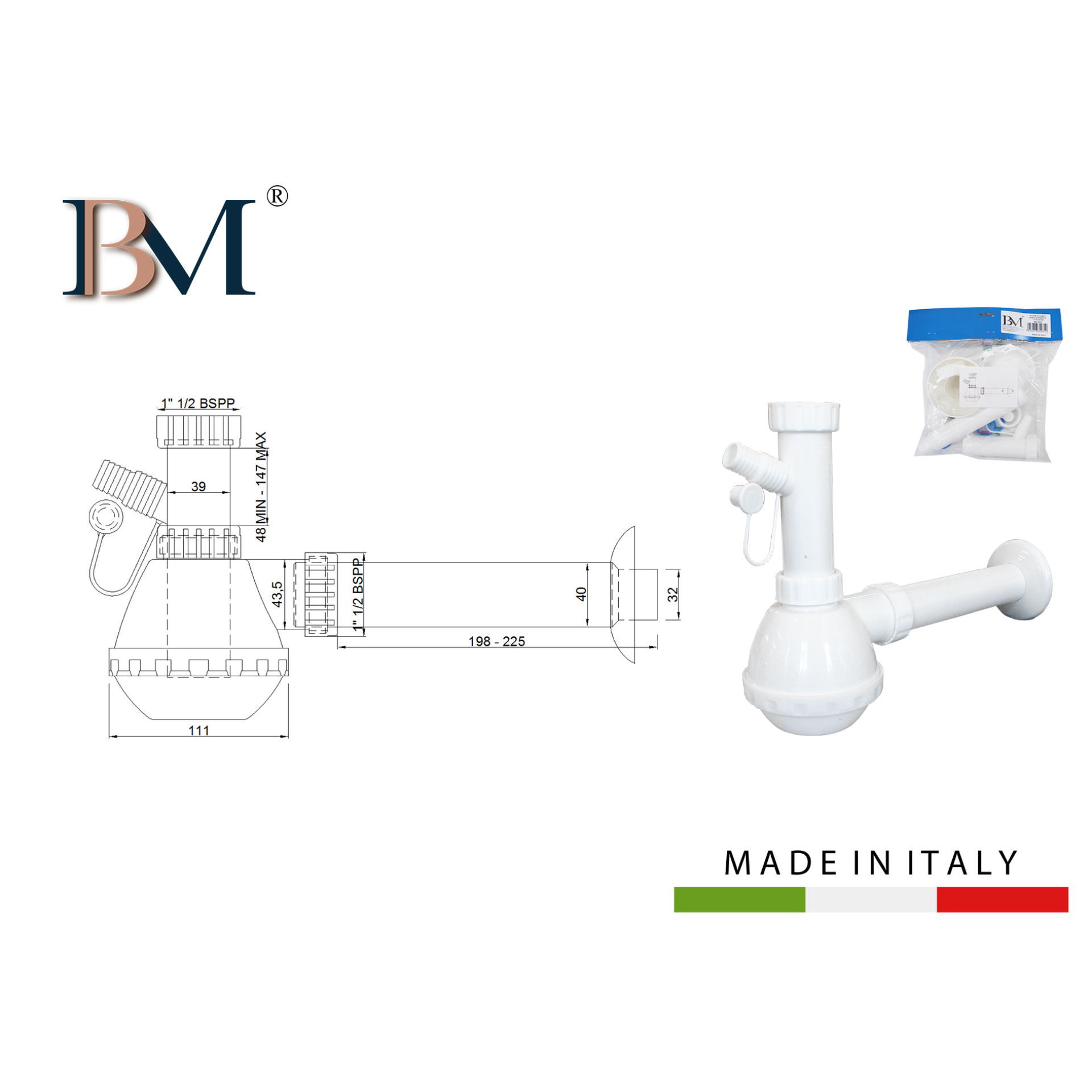 SIFONE A FIASCO SINGOLO 1 1/2 X 40/32BM