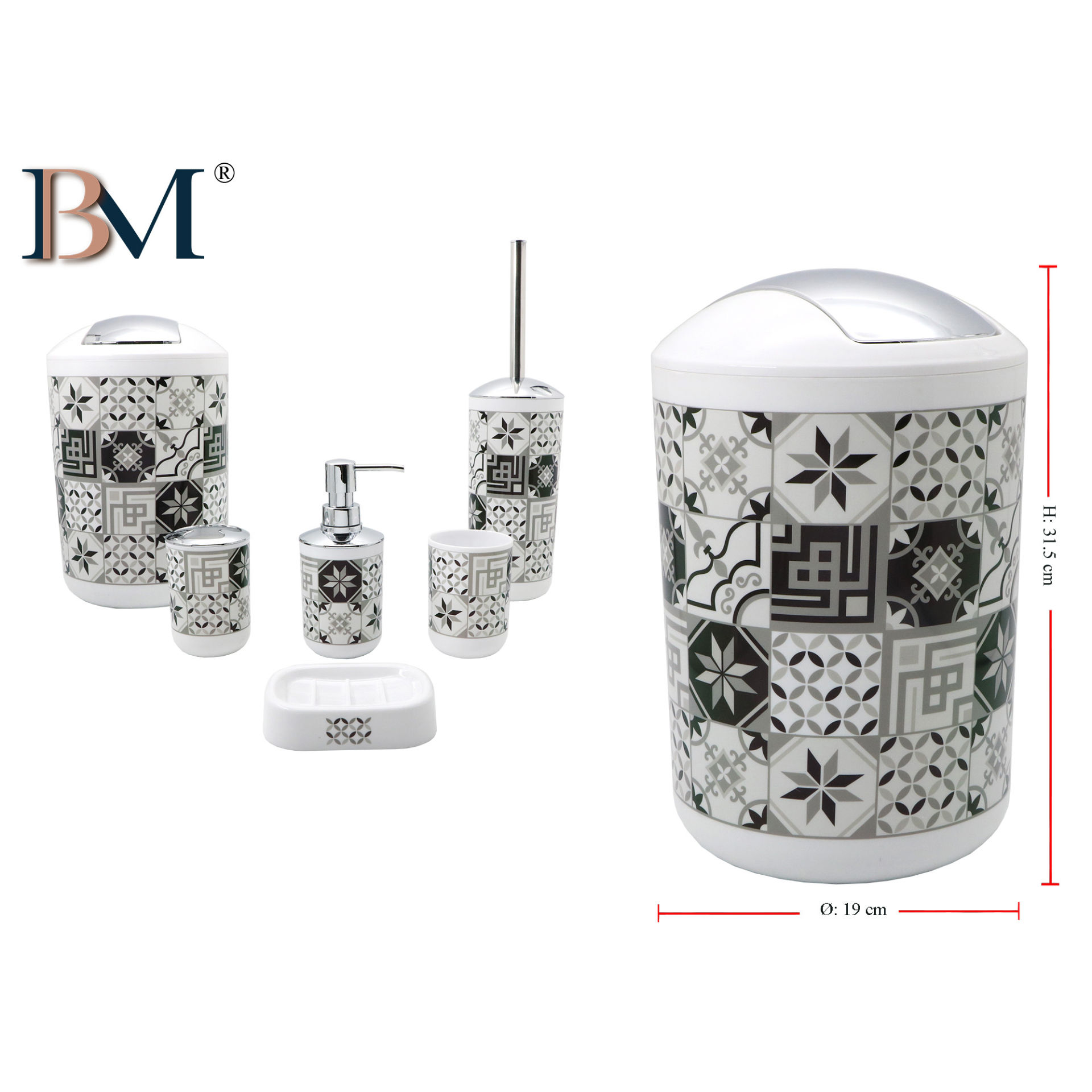 PATTUMIERA DECORATA, MISURA: 19X19X31.5CM