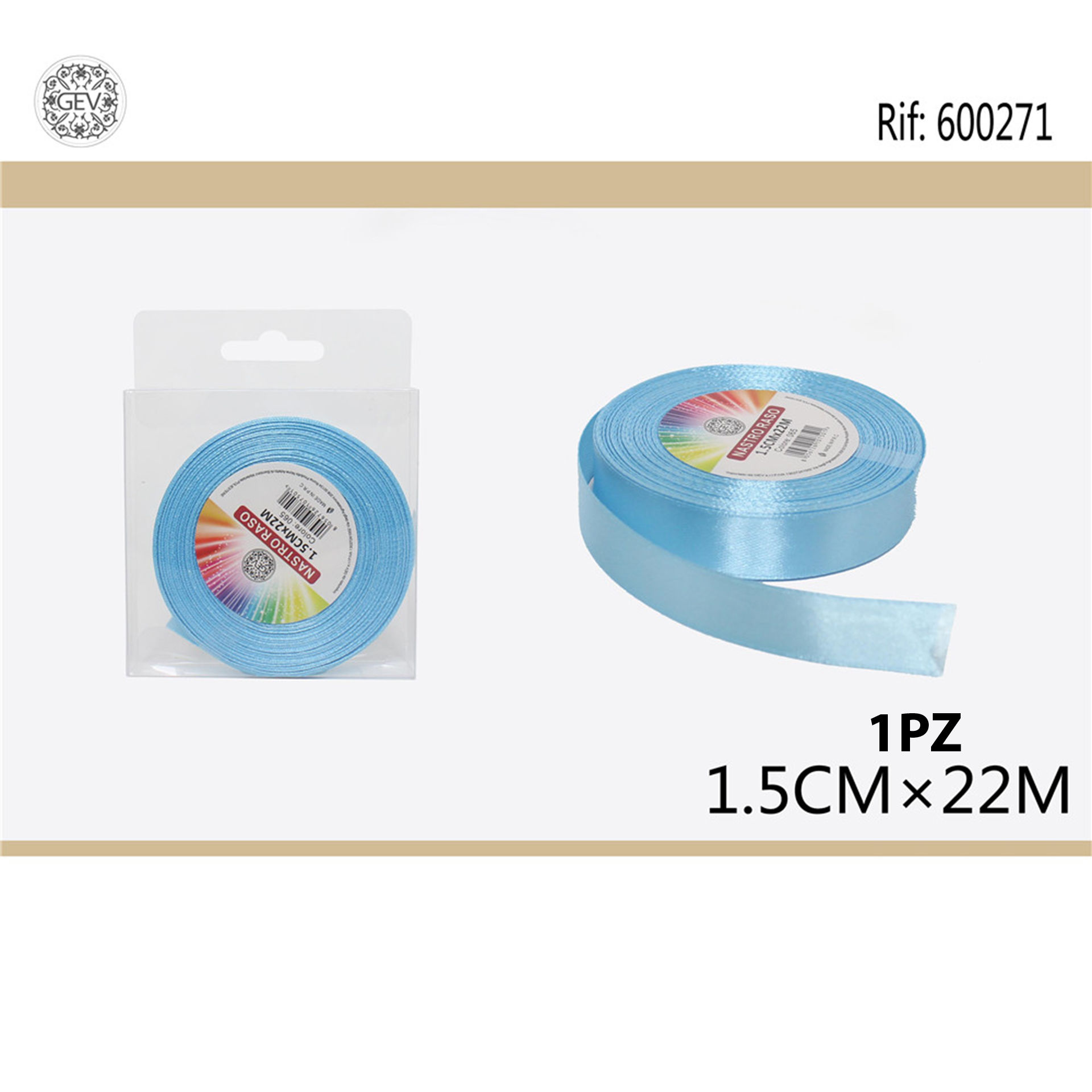 NASTRO RASO CELESTE 1.5CM/22M