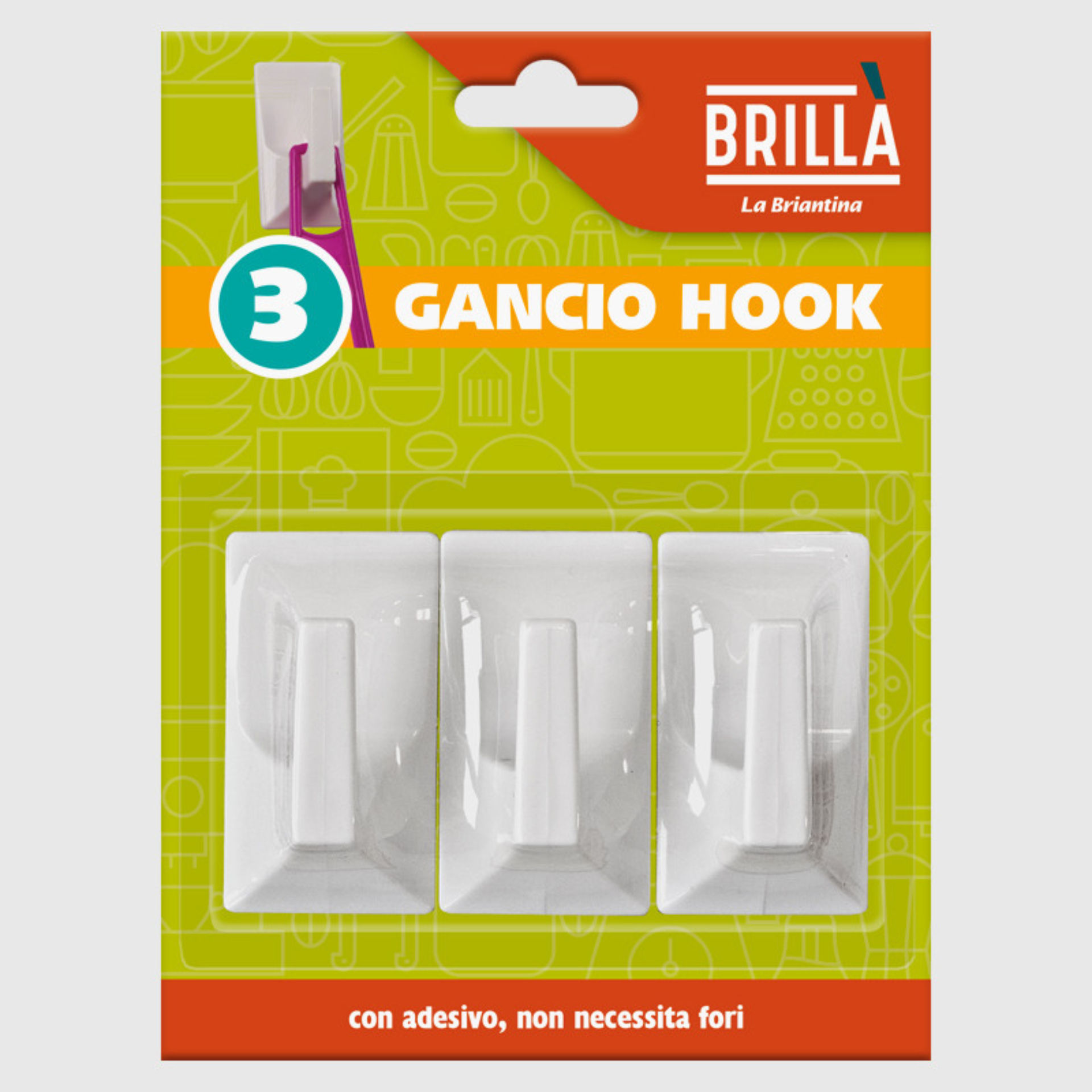 GANCI ADESIVI HOOK 3 PZ 4,6X2,6X2,5 CMCrescere Edizioni