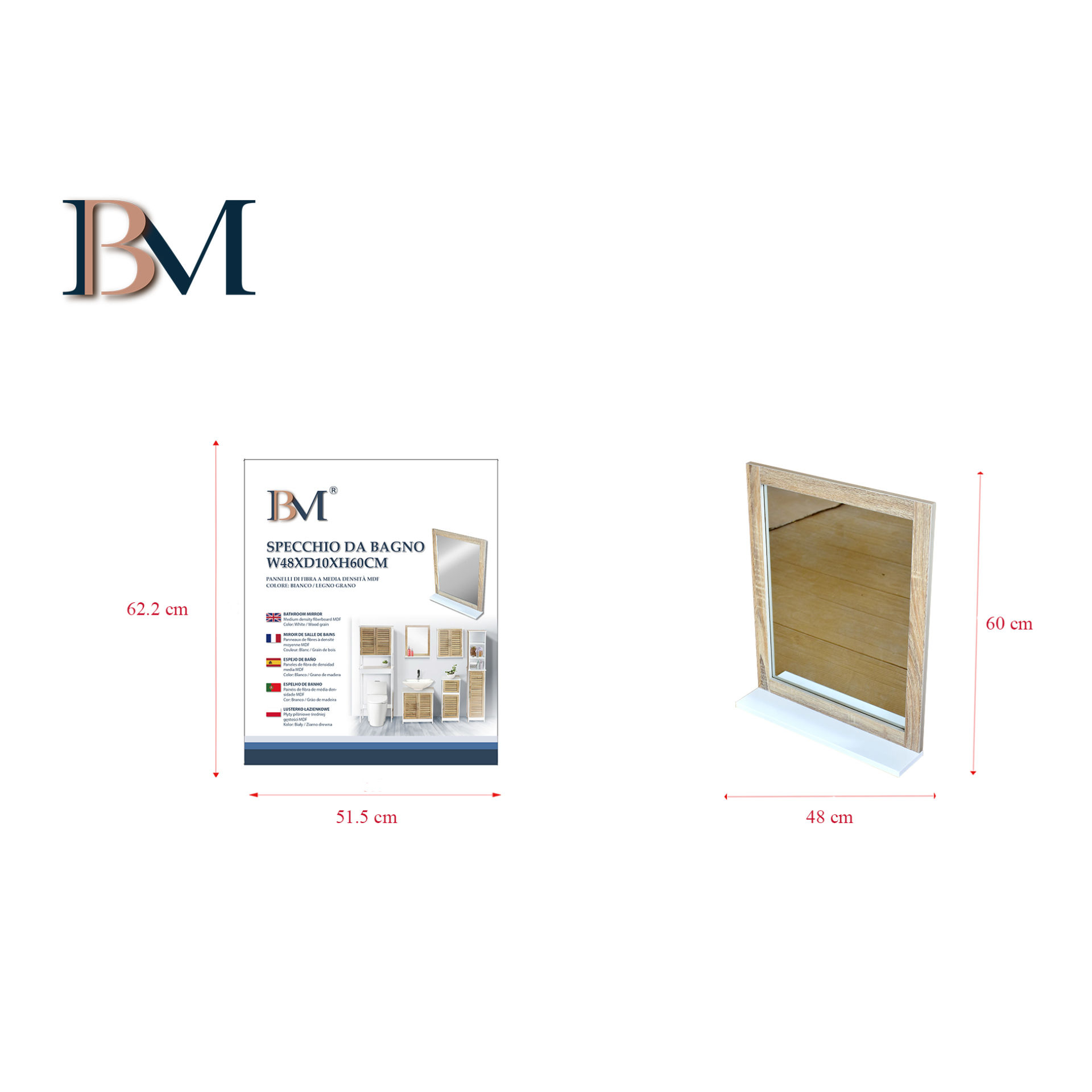 SPECCHIO DA BAGNO,W48XD10XH60CMBM