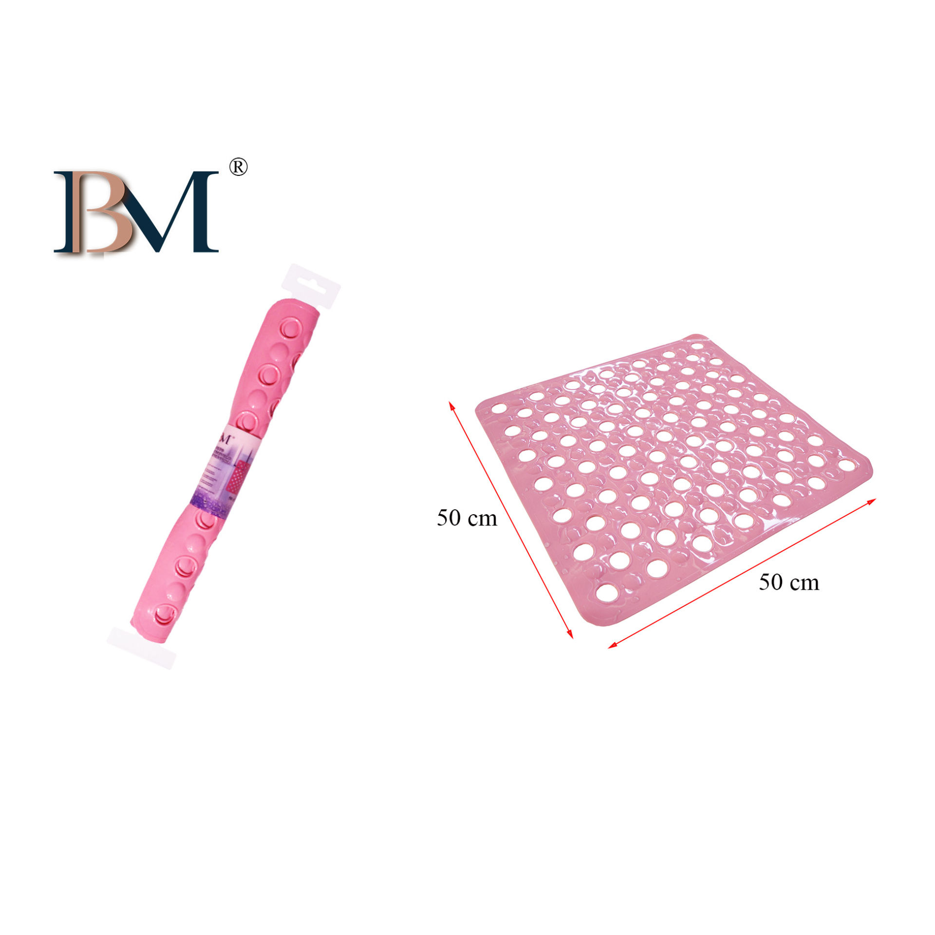 TAPPETO ANTISCIVOLO 50X50CM ROSA CHIAROBM