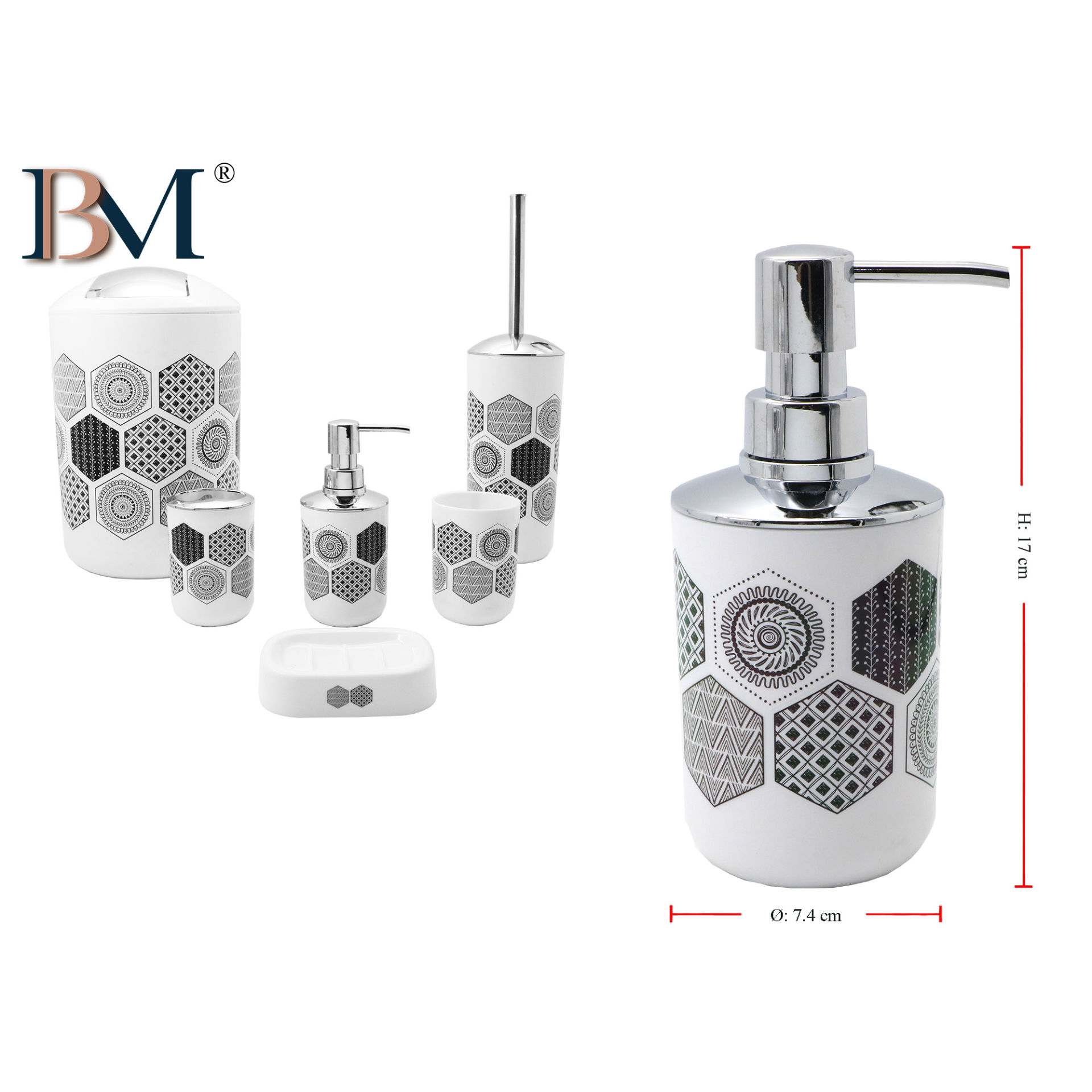 DISPENSER PER SAPONE DECORATO MISURA: 7.4X7.4X17 CBM