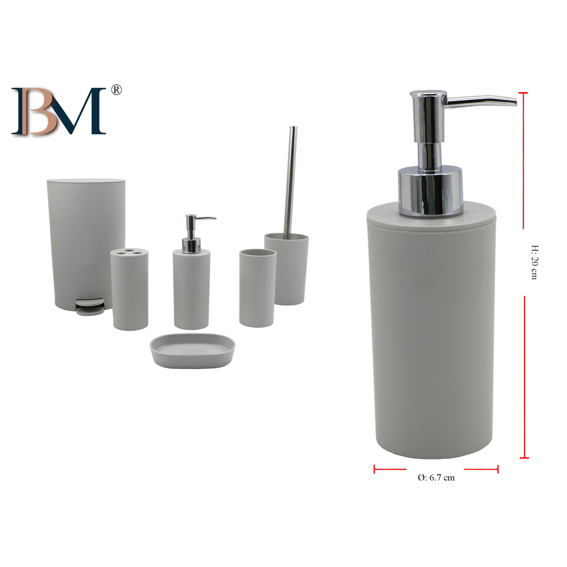 DISPENSER PER SAPONE SATINATO 6.7X20CM GRIGIOBM