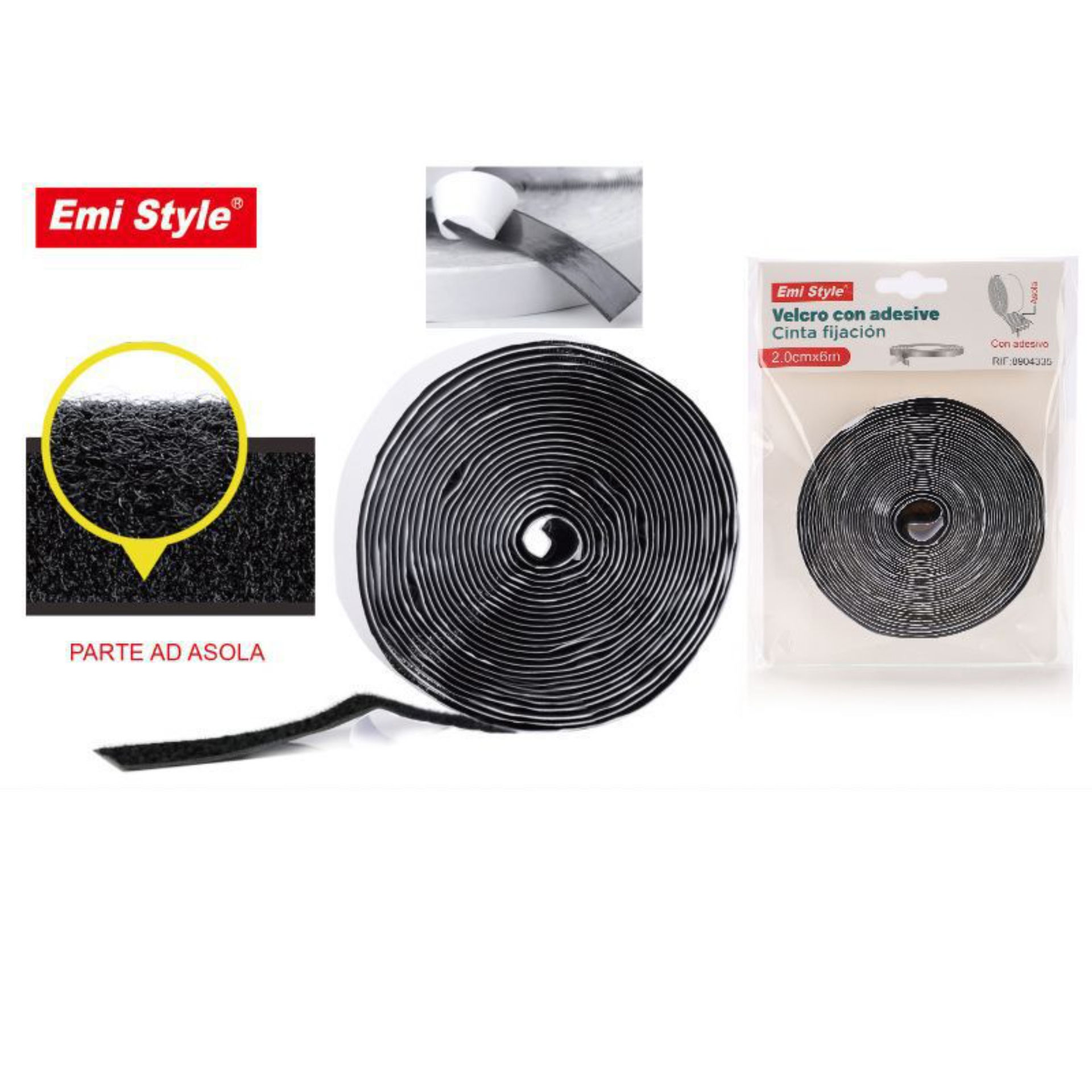 EMI VELCRO CON ADESIVE NERO 2.0CM*6M