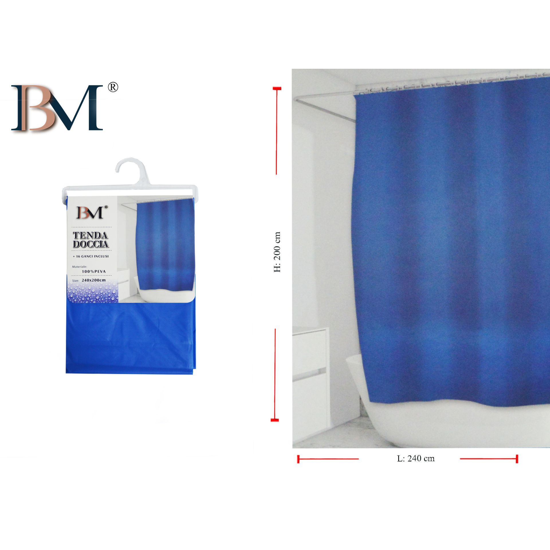 TENDA DA DOCCIA 16 GANCI MISURA:240X200 CM