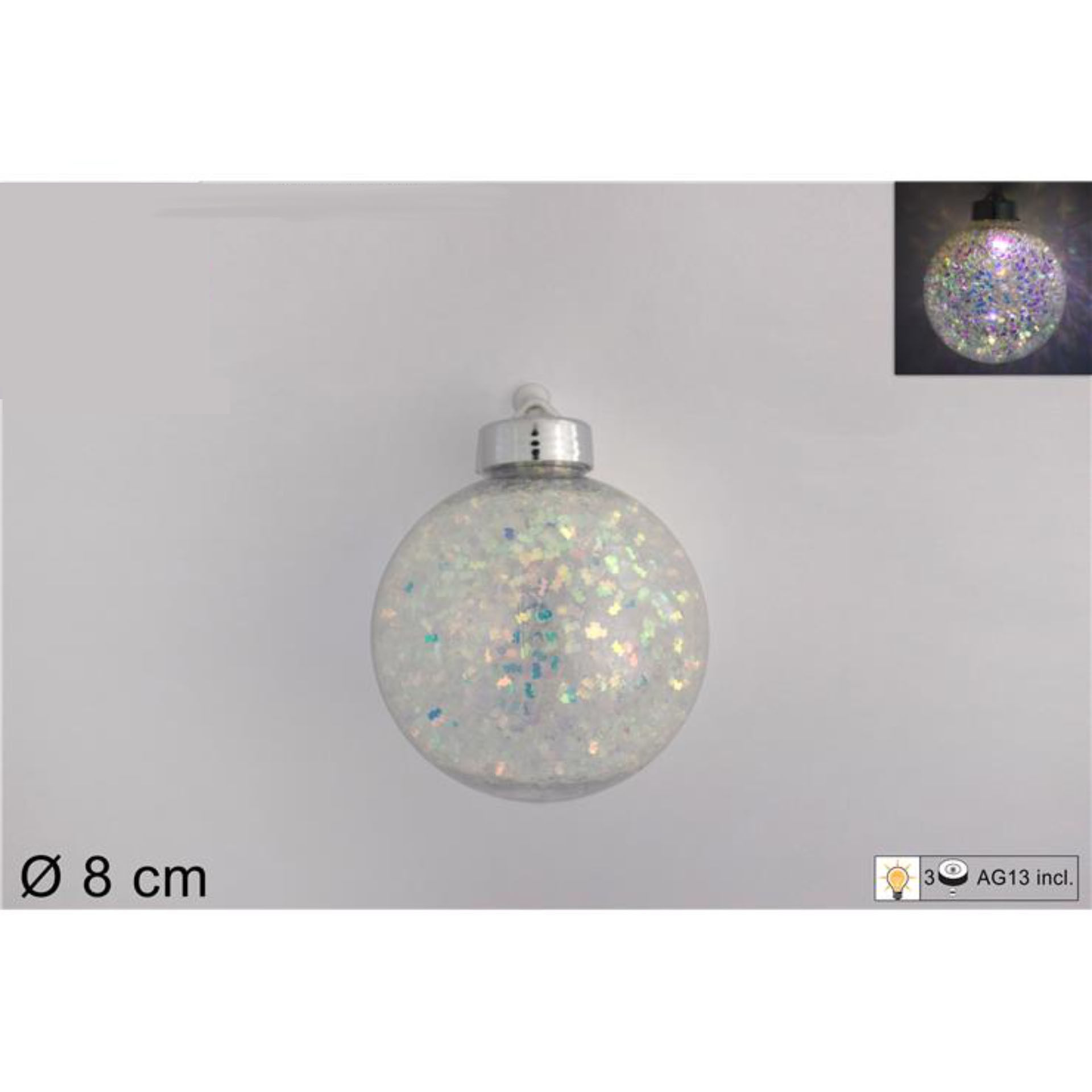 PALLA 8CM TRASPARENTE C/GLITTER E LUCE DISP. TRY M