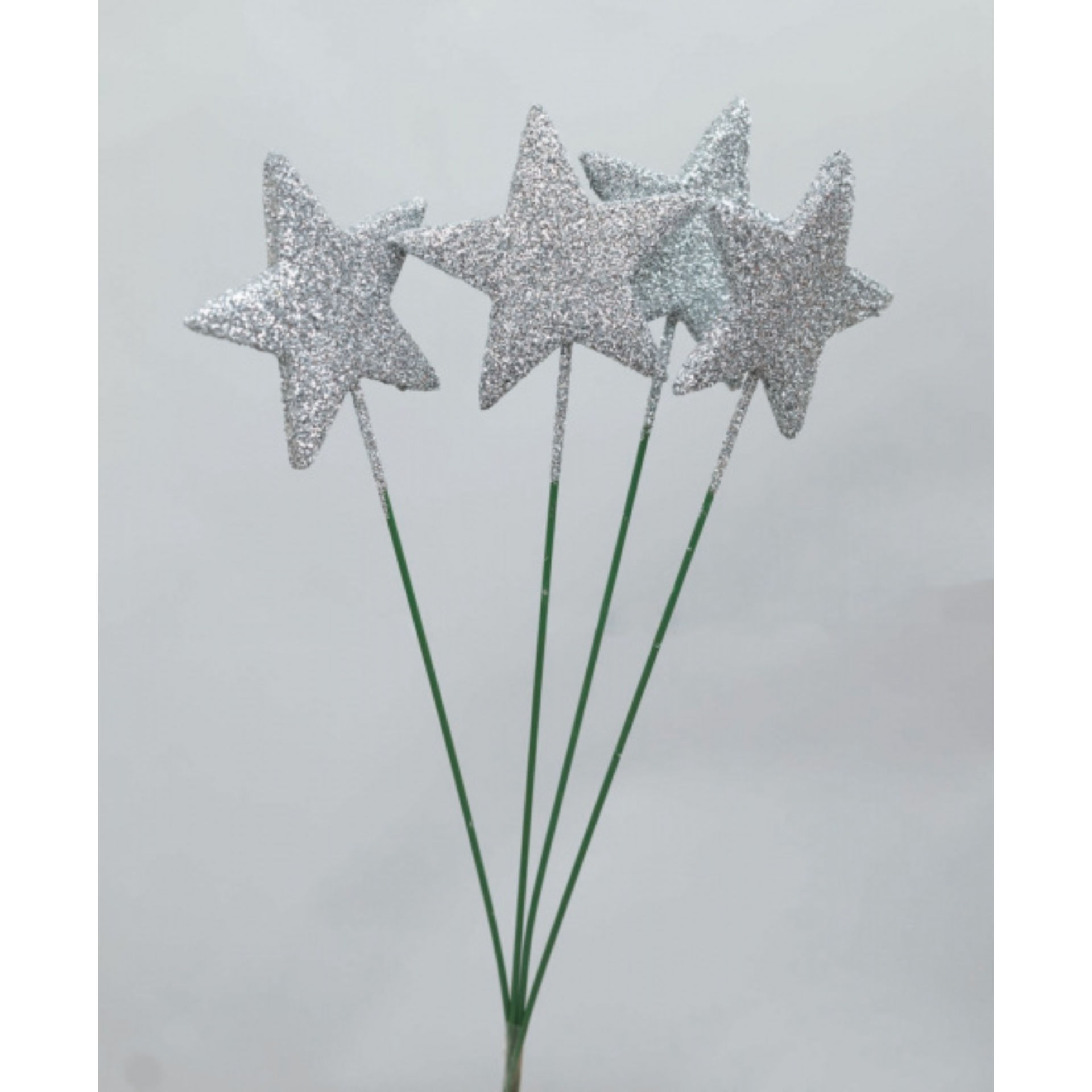SET 4 STELLINE ARGENTO GLITTER CM.5 SU STECCHINO C