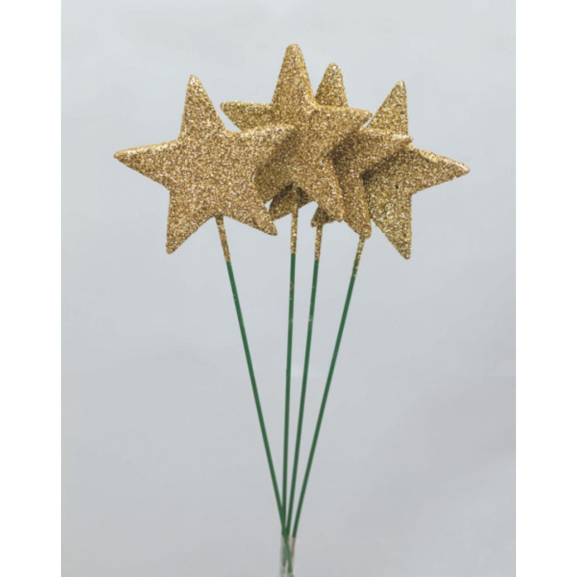 SET 4 STELLINE ORO GLITTER CM.5 SU STECCHINO CM.19