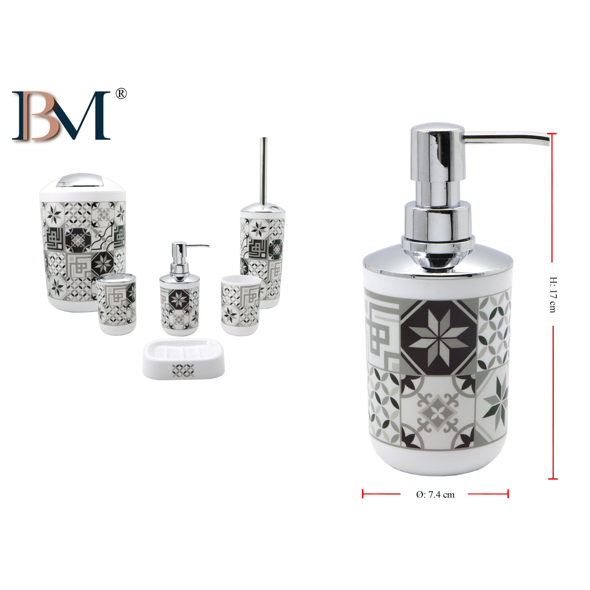 DISPENSER PER SAPONE DECORATO MISURA: 7.4X7.4X17 CBM