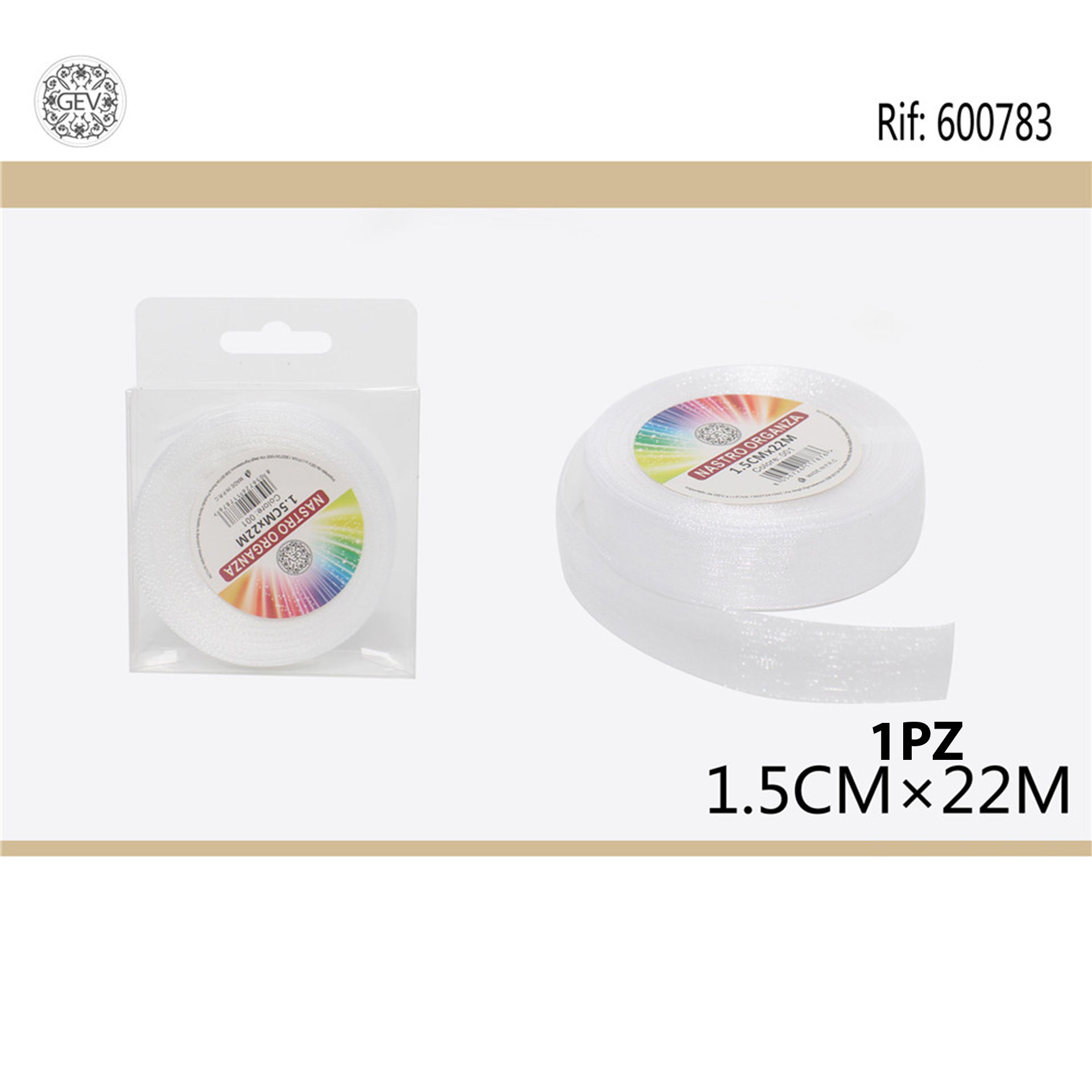 NASTRO ORGANZA BIANCO 1.5CM/22M