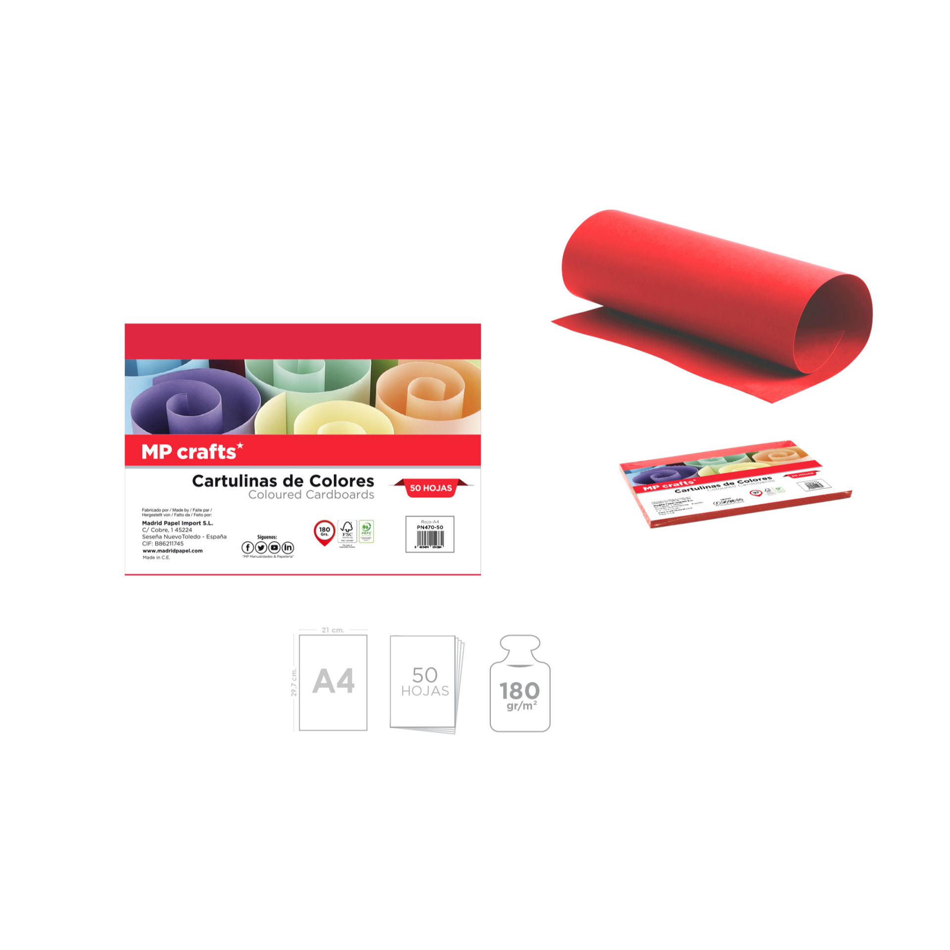 CARTONCINO A4 50FOGLI ROSSO MPMp