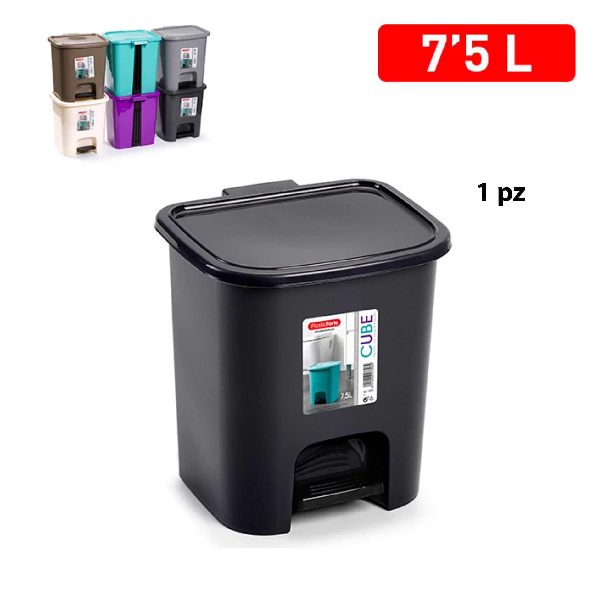 PATTUMIERA A PEDALE CUBE 7,5 L GAMMA ELEGANCEPlastic Forte