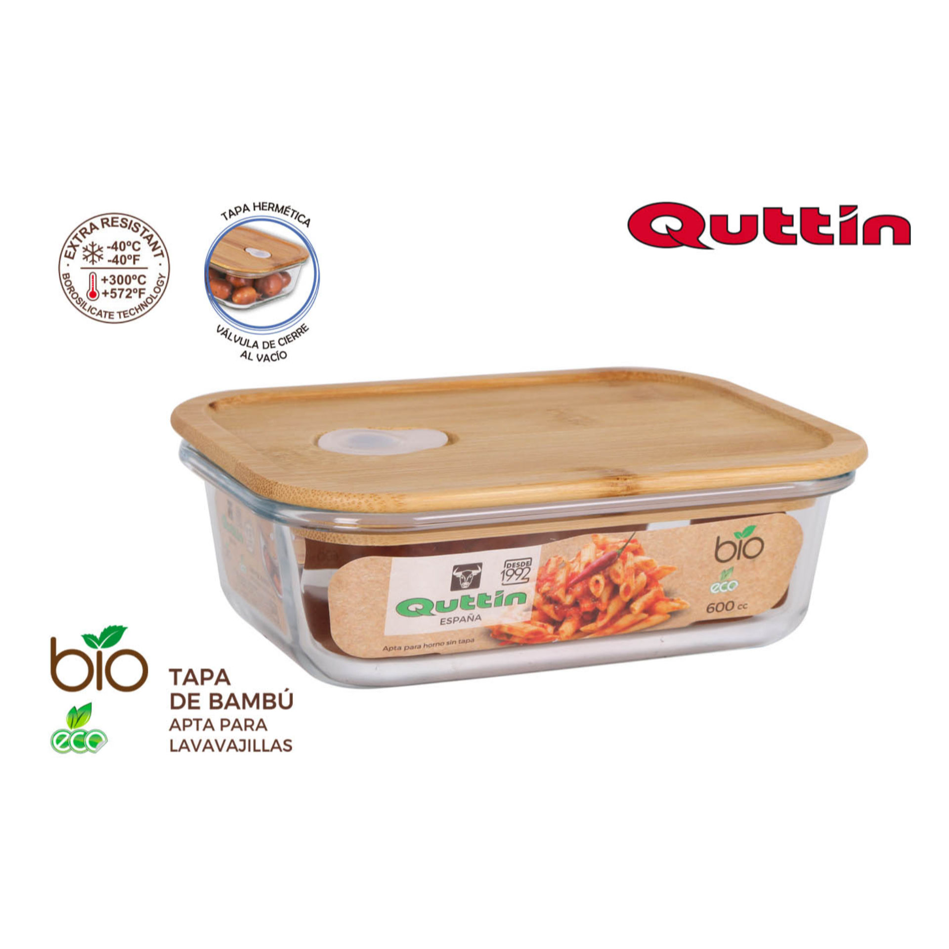 FIAMBR.RECT.BOROSILIC.TAPA BAMBU 17.5X13CM  QUTTINQuittin