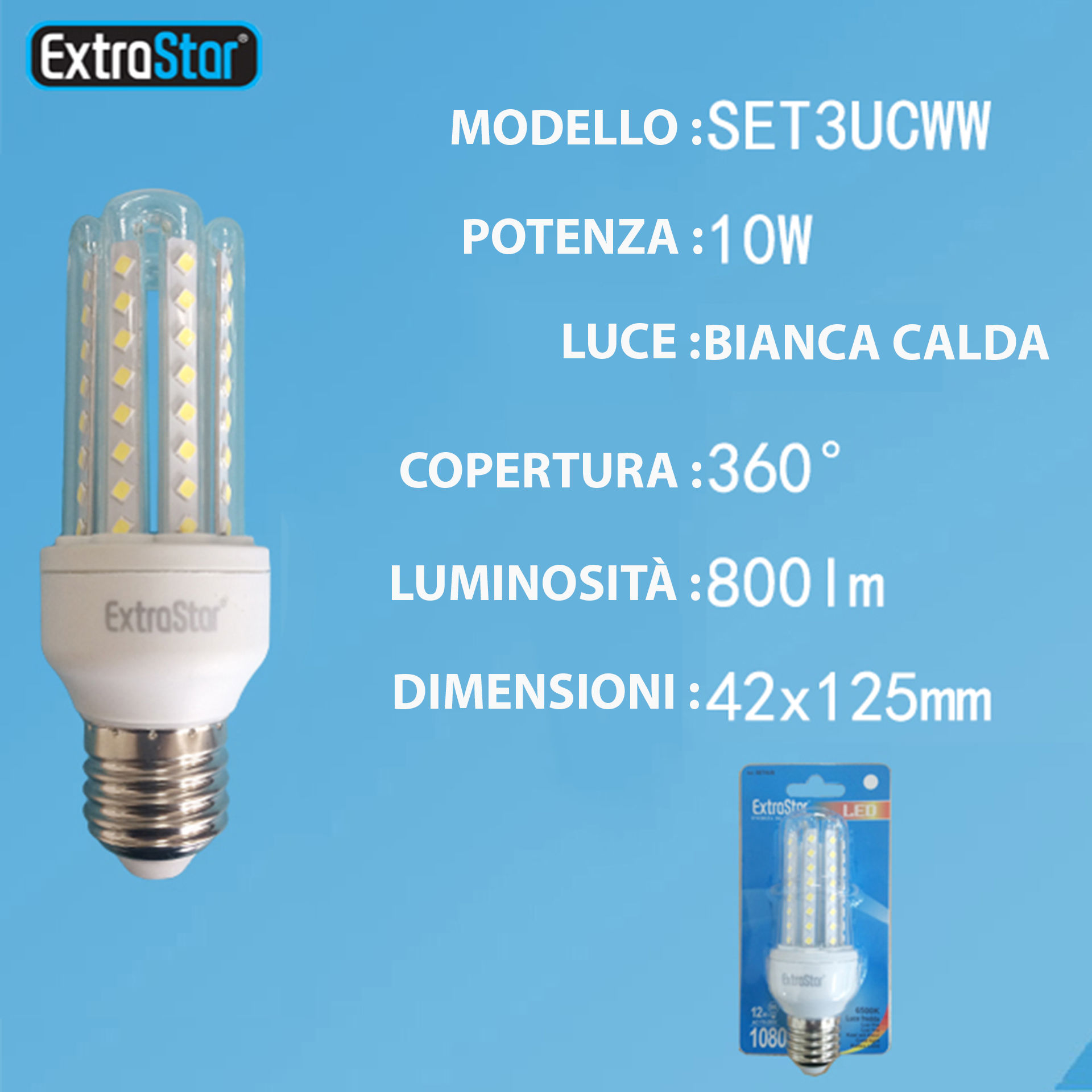 LAMPADA DI LED E27 10W 800LM LUCE CALDAExtrastar