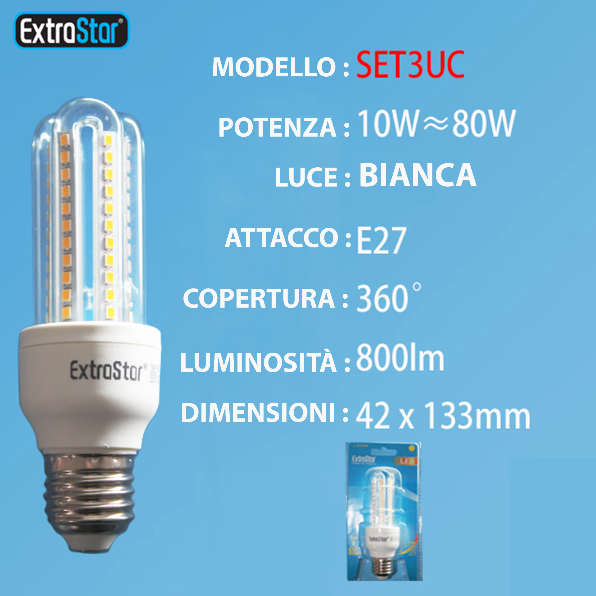 LAMPADA DI LED E27 10W 800LM LUCE FREDDAExtrastar