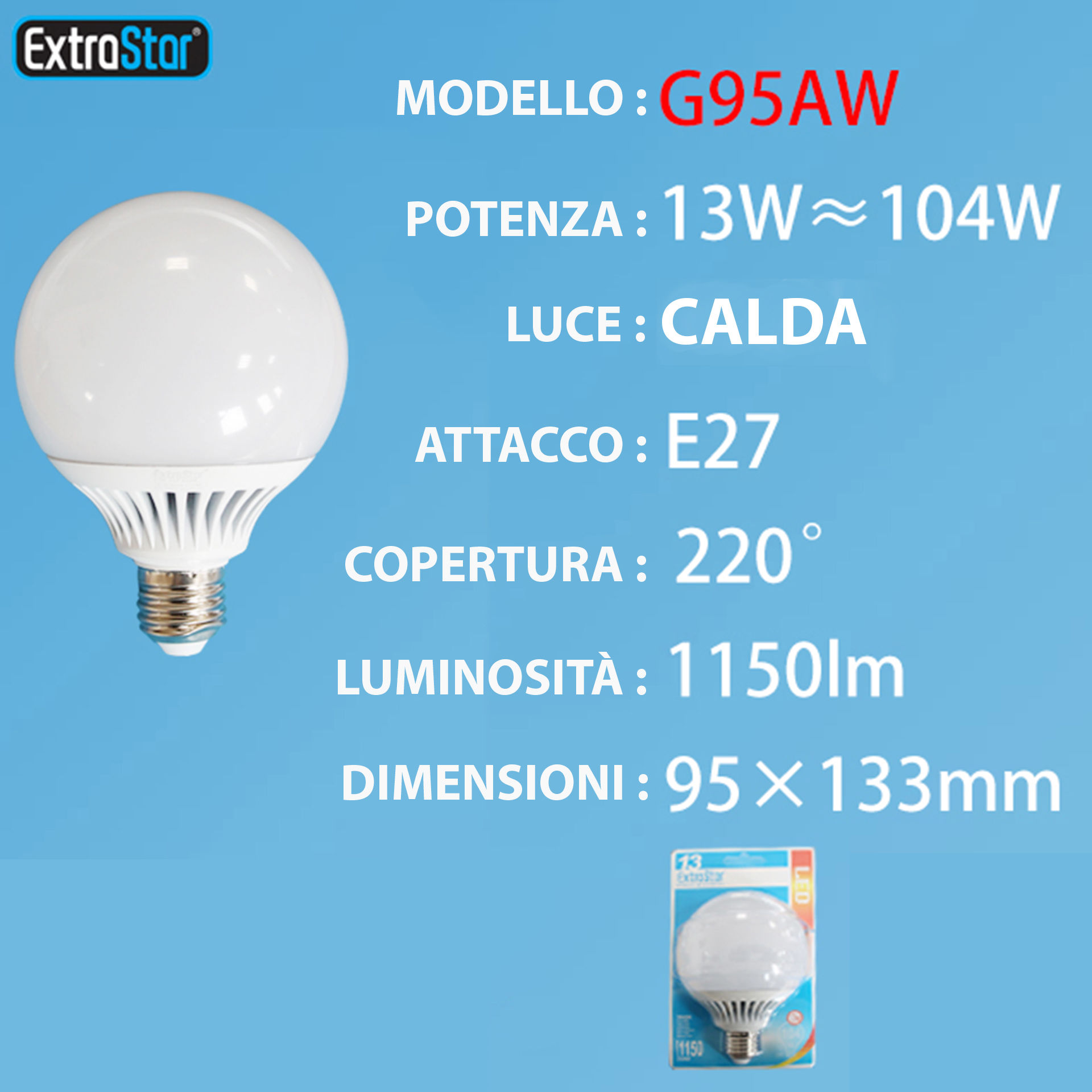LAMPADA DI LED E27 13W 1150LM LUCE CALDAExtrastar