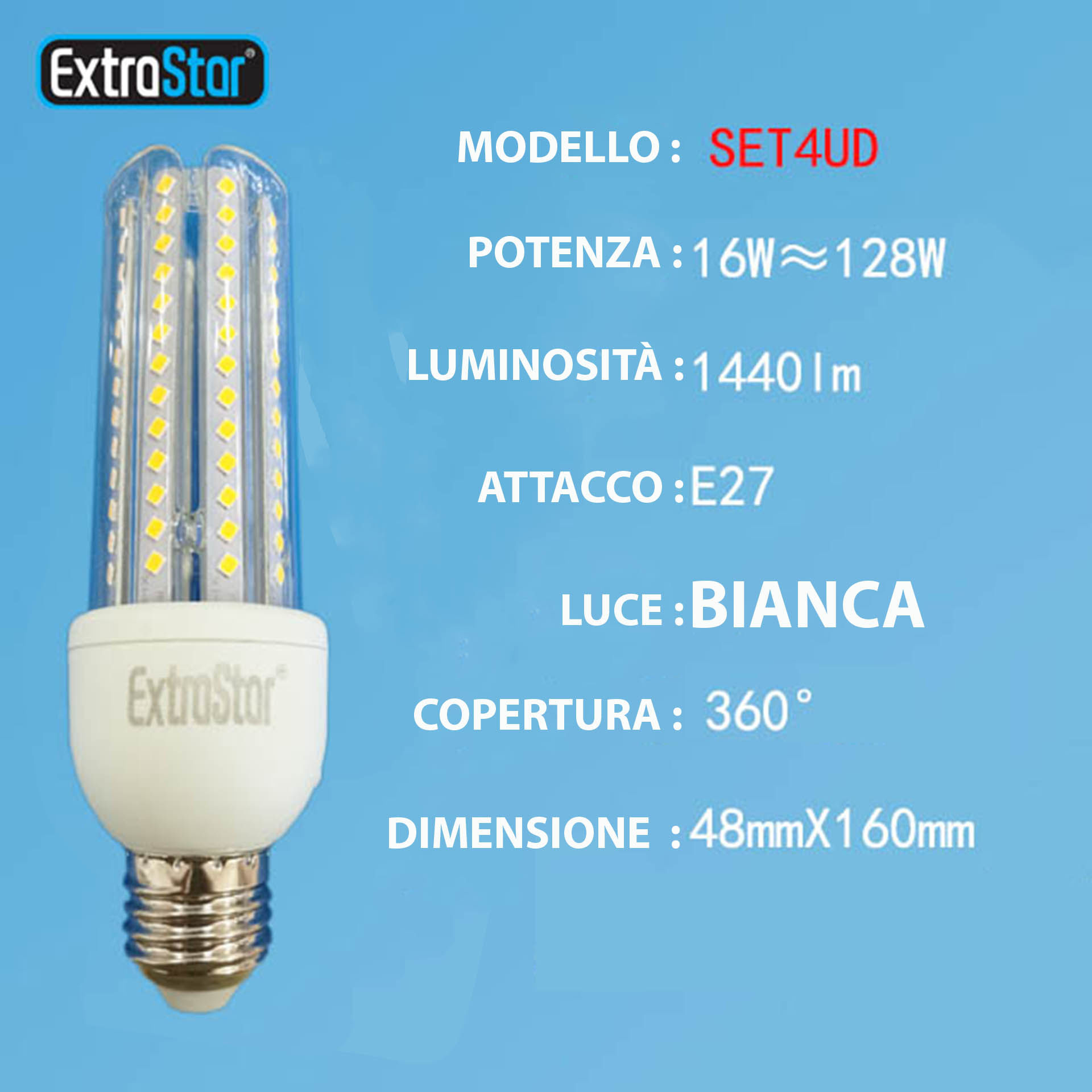 LAMPADA DI LED E27 16W LUCE FREDDAExtrastar