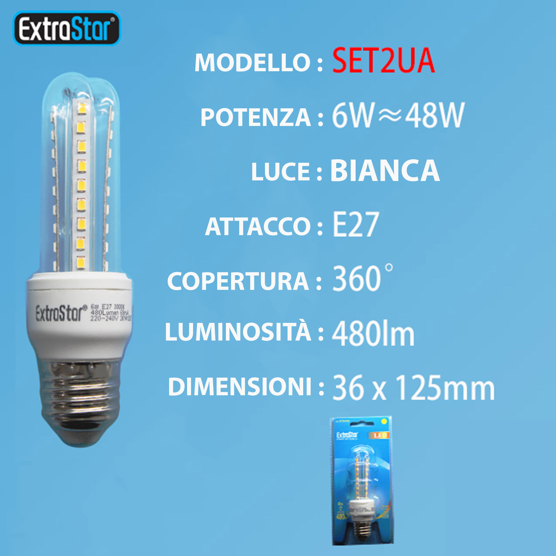 LAMPADA DI LED E27 6W 480LM LUCE FREDDAExtrastar