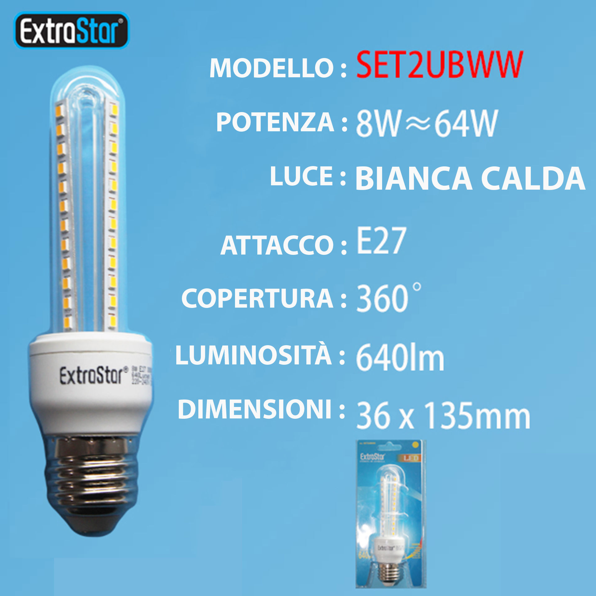 LAMPADA DI LED E27 8W 640LM LUCE CALDAExtrastar