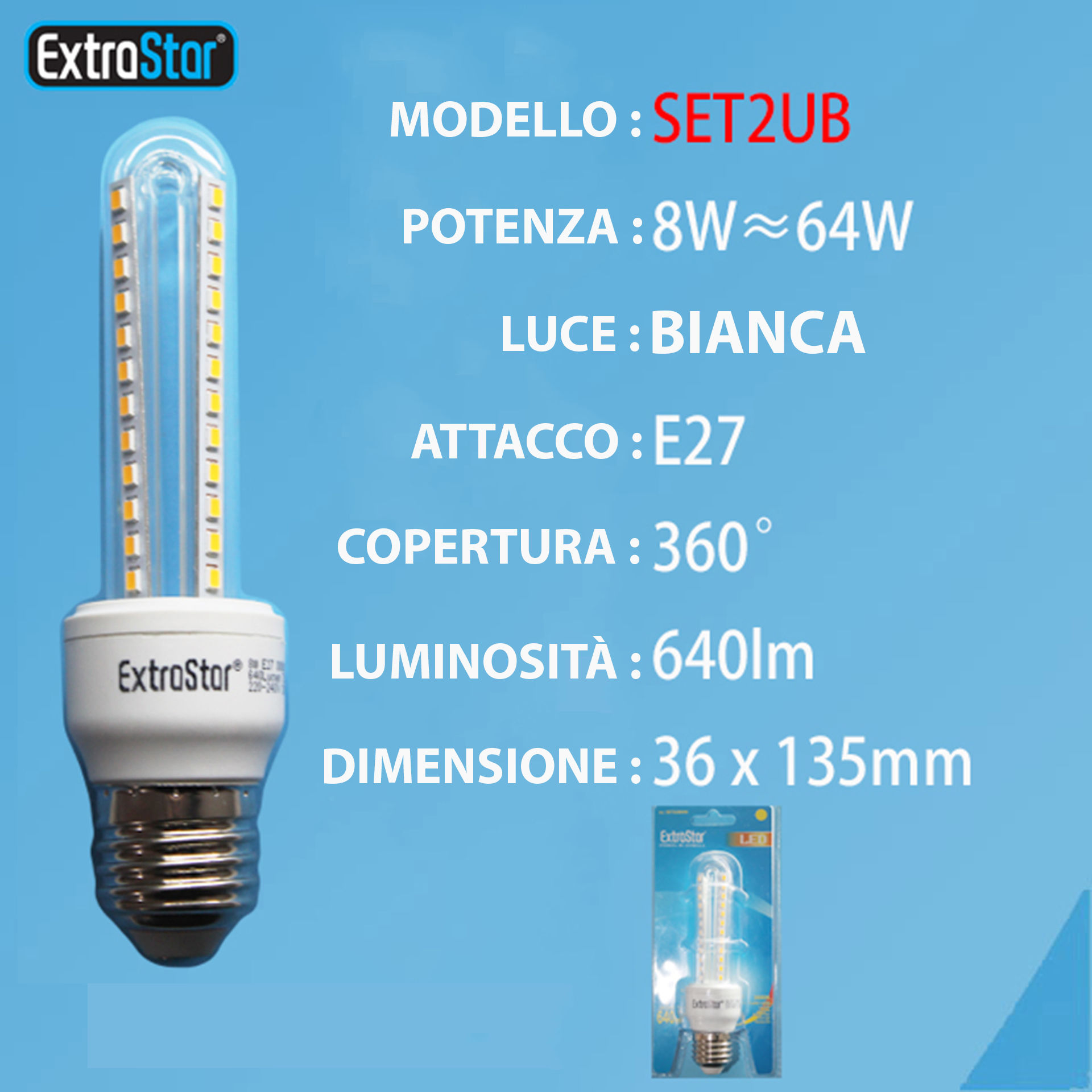 LAMPADA DI LED E27 8W 640LM LUCE FREDDAExtrastar