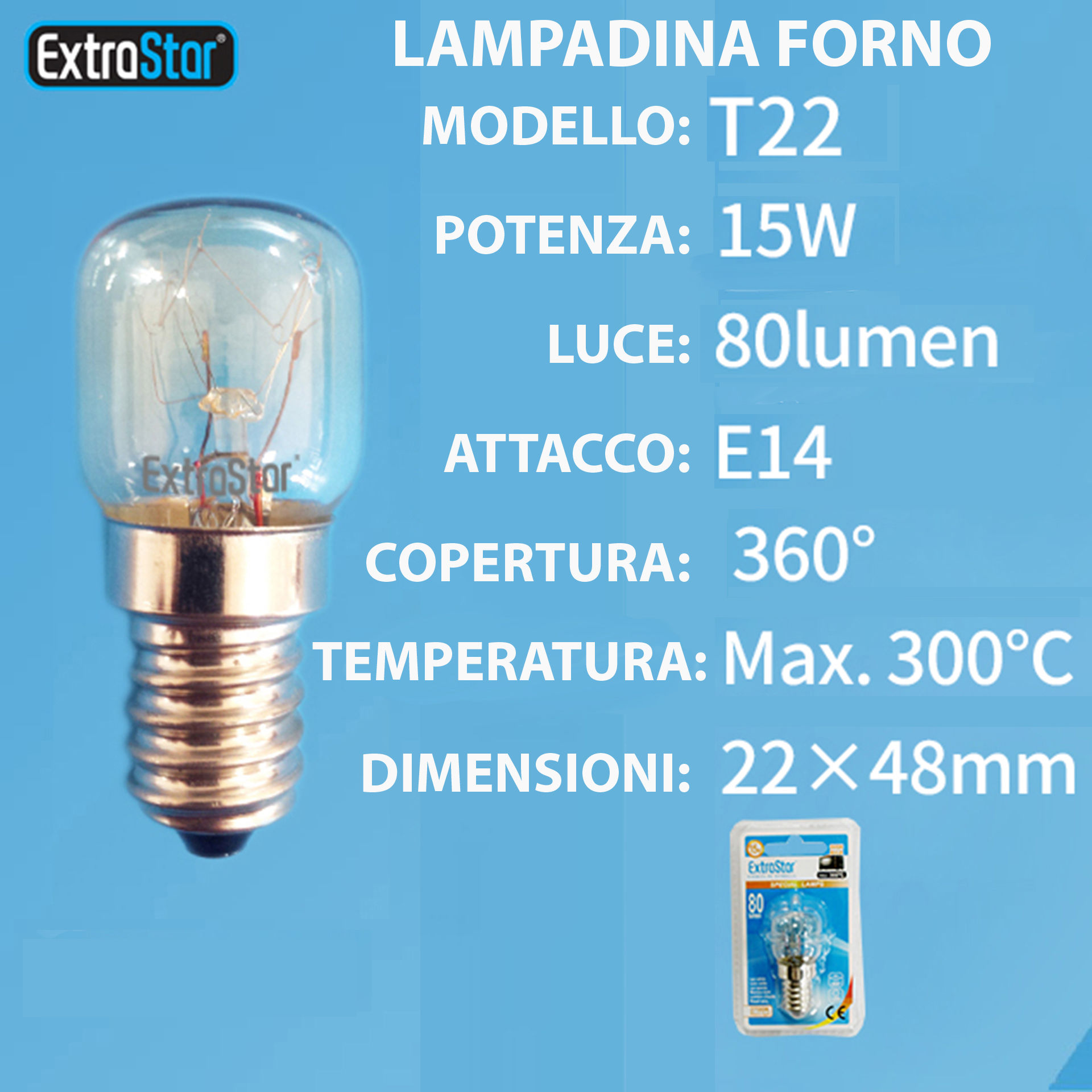 LAMPADINA DA FORNO E MICROONDE E14 15W 80LM 2700KExtrastar