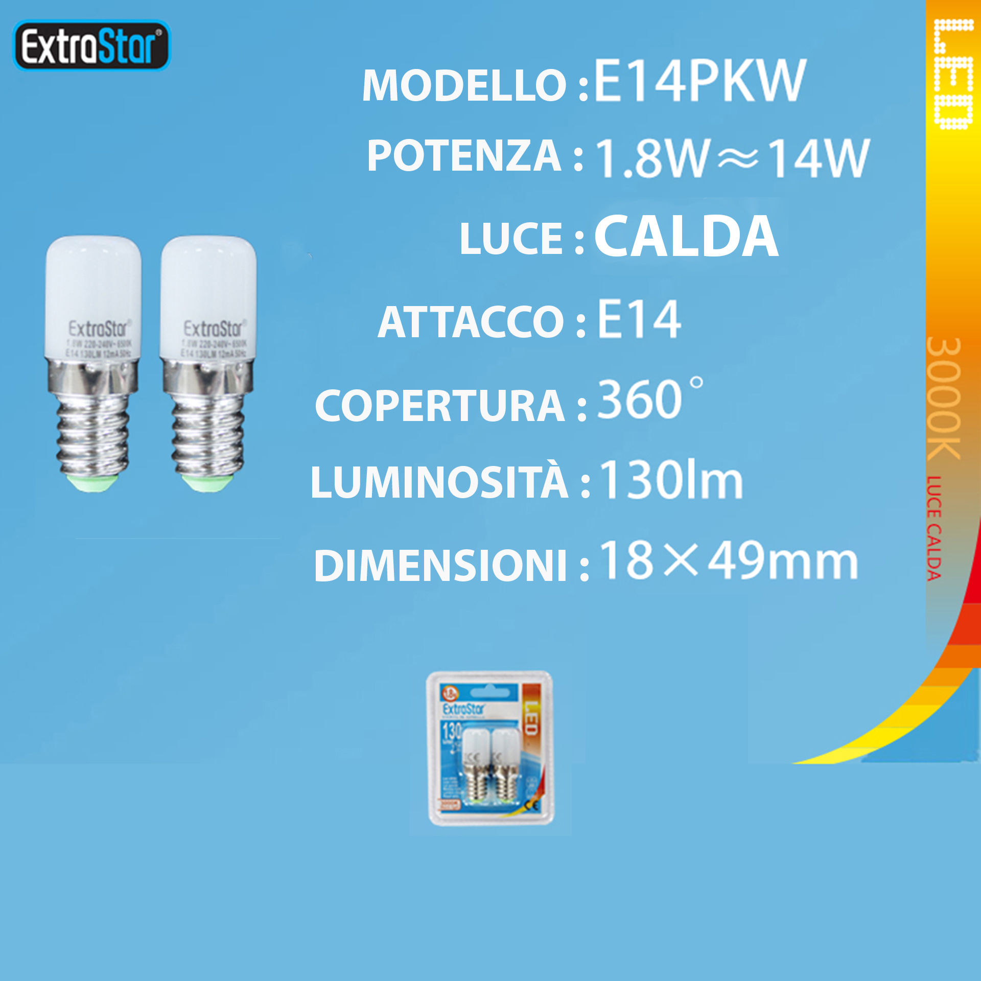 LAMPADINA LED E14 1.8W 130LM 3000K  2PZExtrastar
