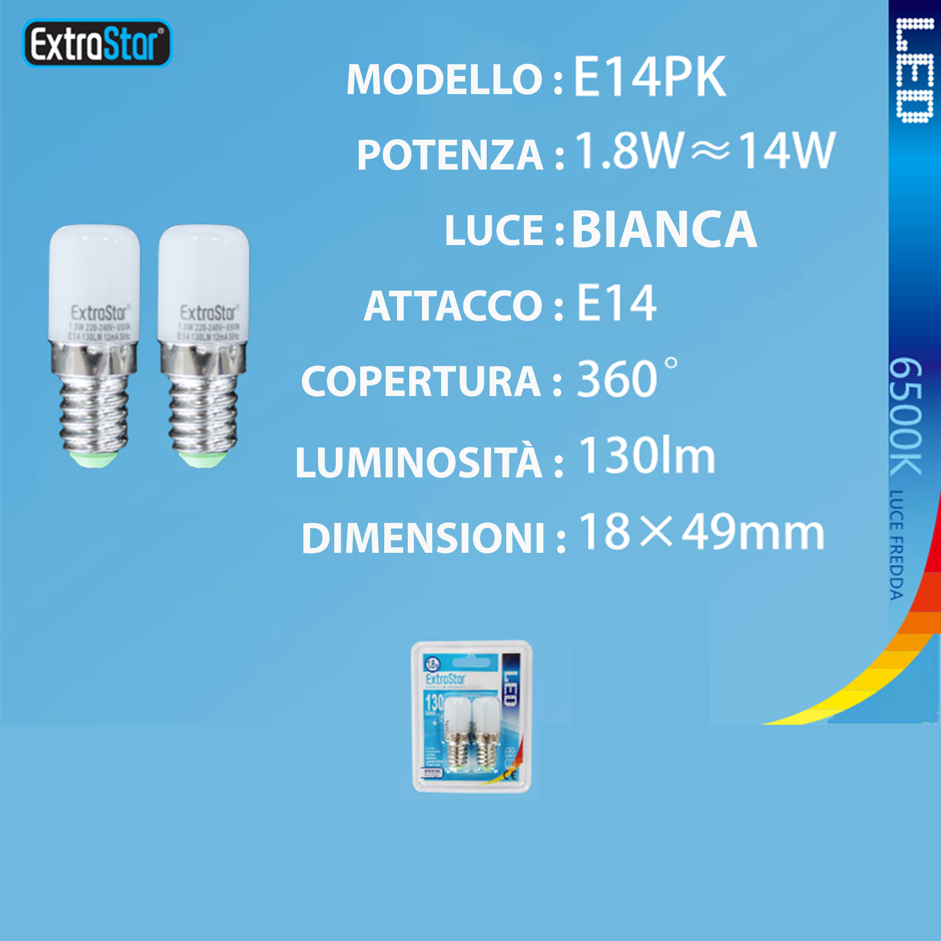 LAMPADINA LED E14 1.8W 130LM 6500K  2PZExtrastar
