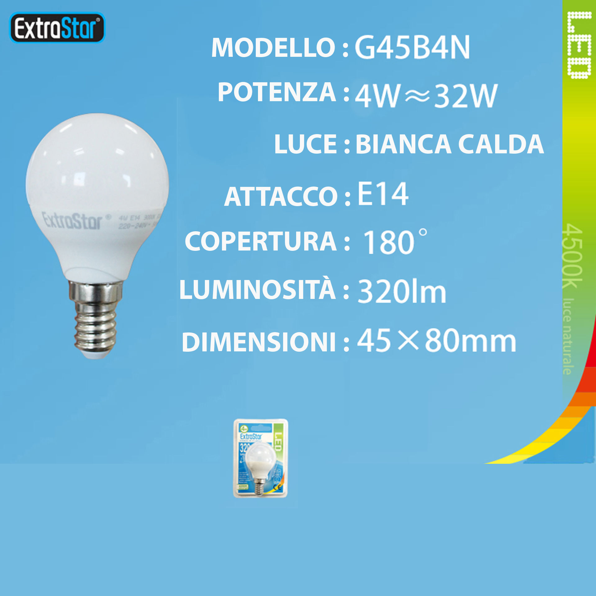 LAMPADINA LED E14 4W 320LM 4200KExtrastar