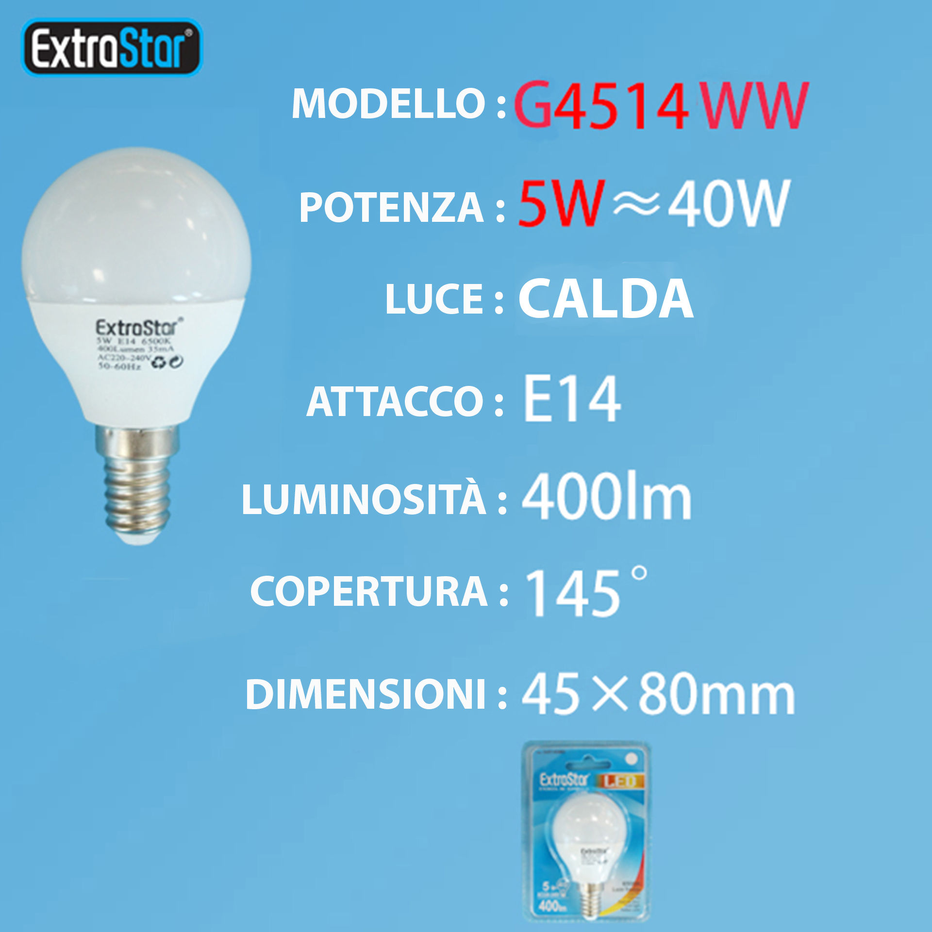 LAMPADINA LED E14 5W 400LM 3000KExtrastar