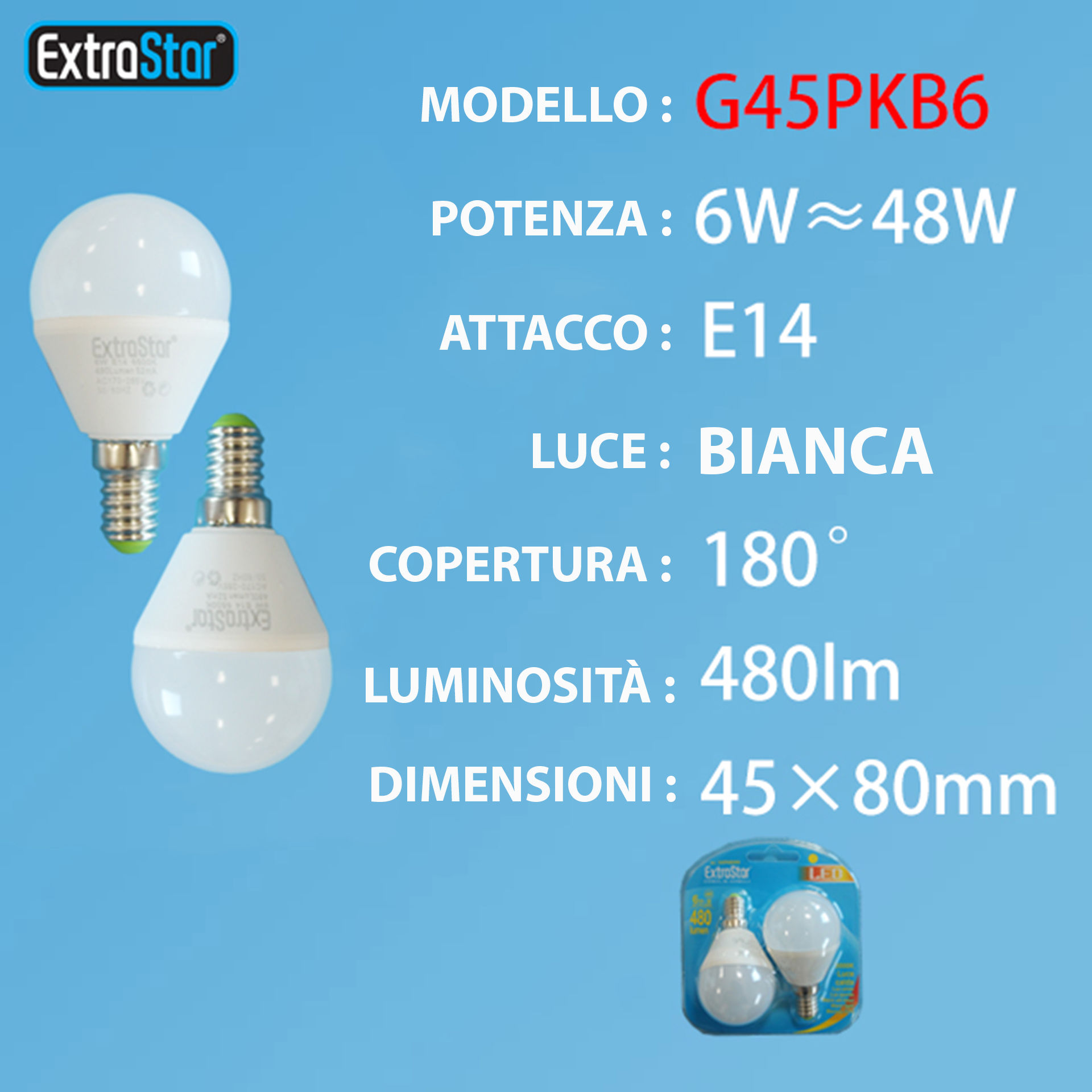 LAMPADINA LED E14 6W 480LM  2PZ LUCE FREDDAExtrastar
