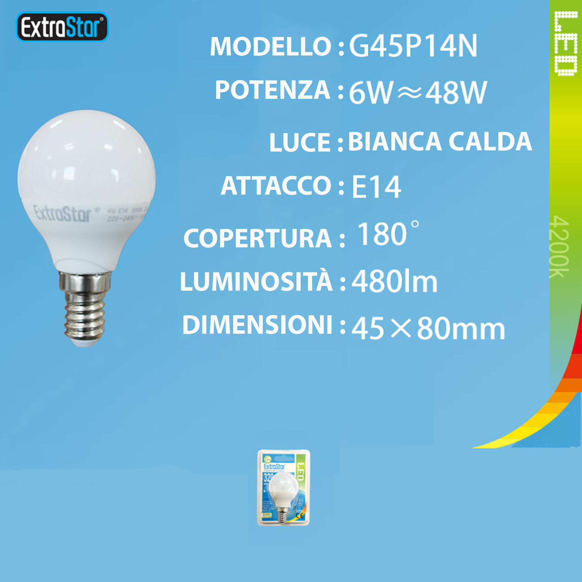 LAMPADINA LED E14 6W 480LM 4200KExtrastar