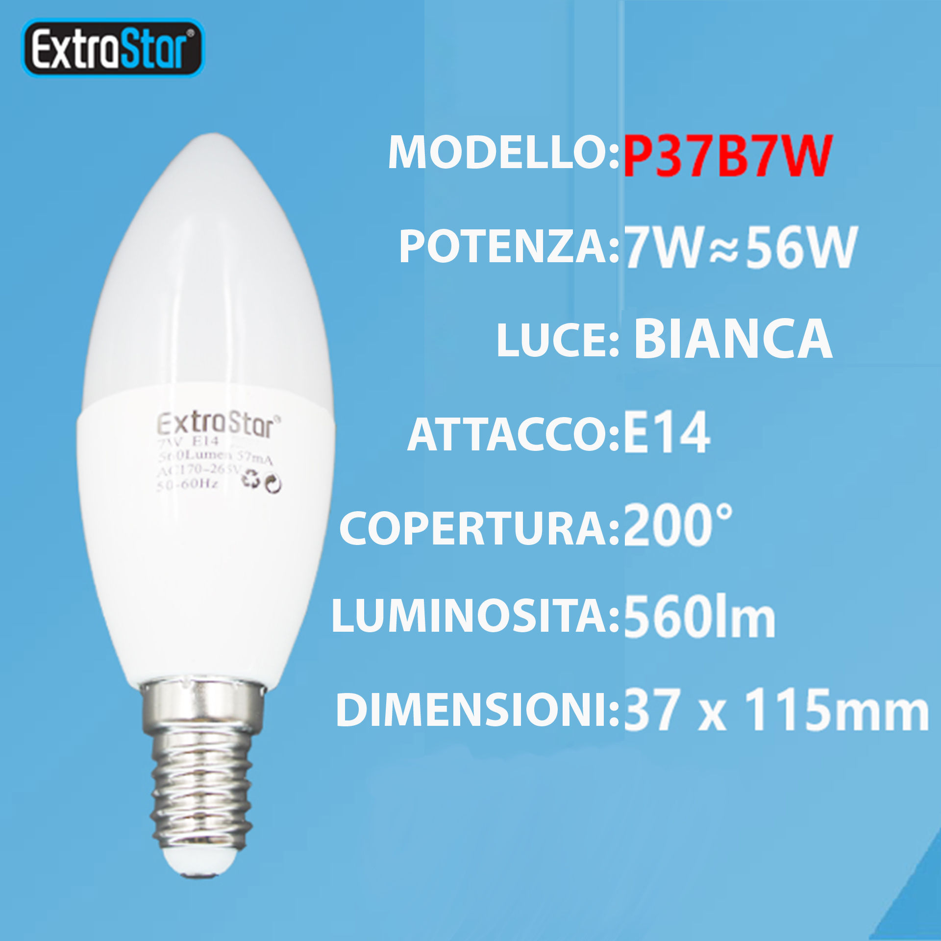 LAMPADINA LED E14 7W 560LM LUCE FREDDAExtrastar