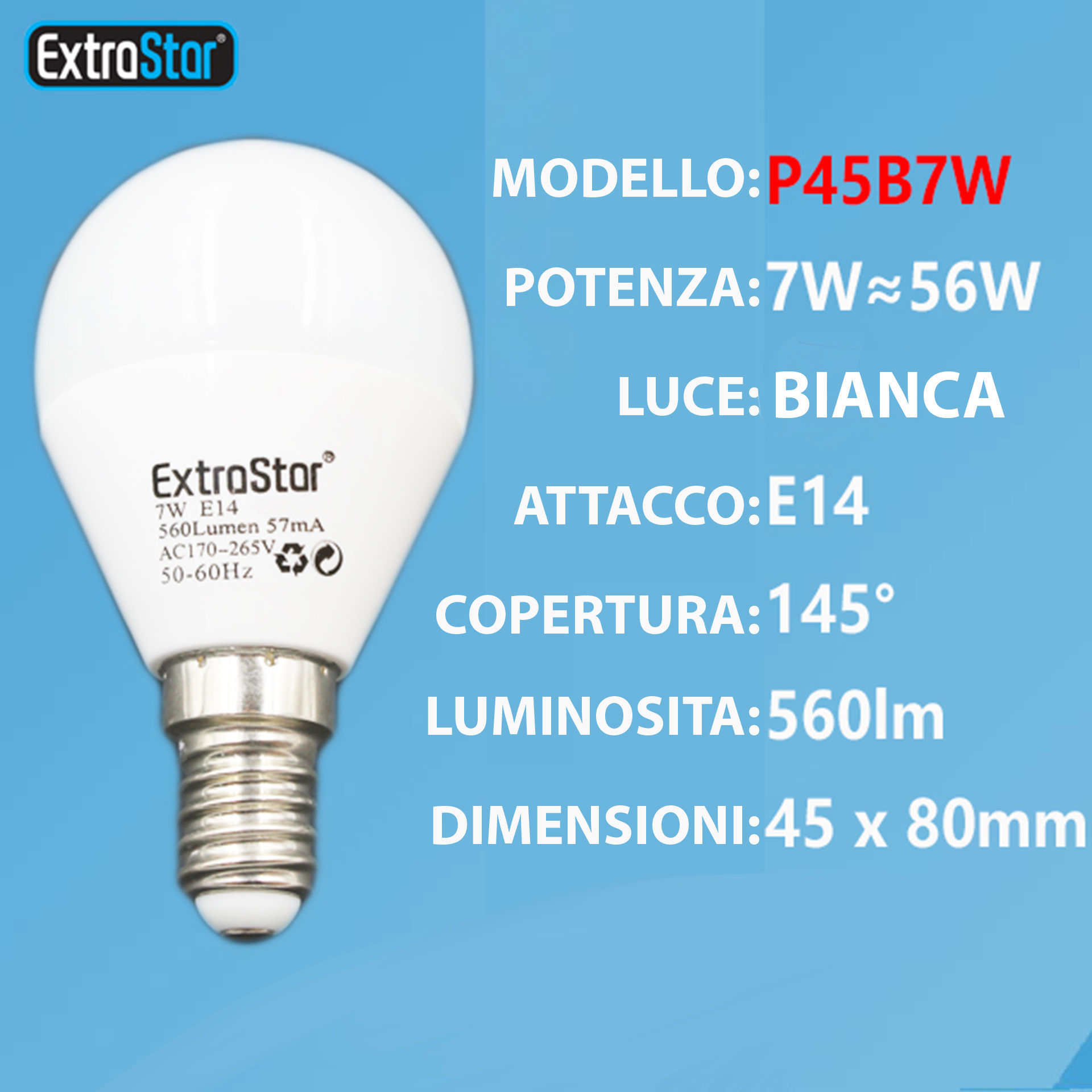 LAMPADINA LED E14 7W 560LM LUCE FREDDAExtrastar