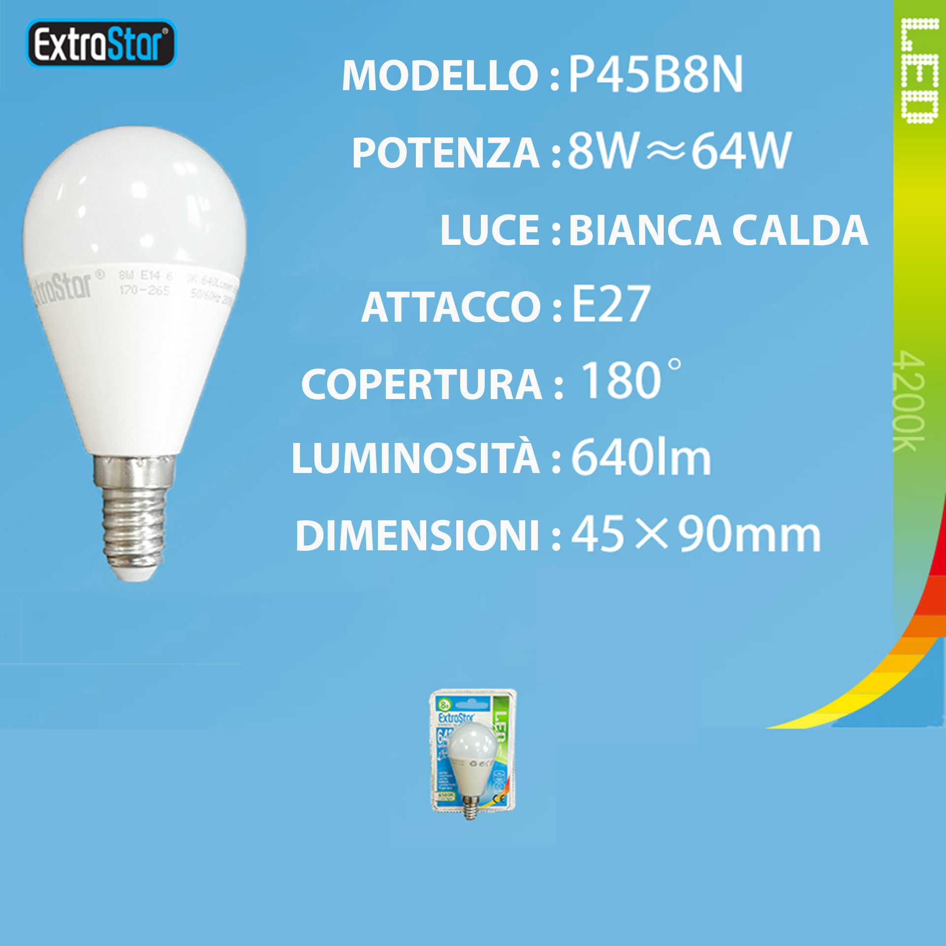 LAMPADINA LED E14 8W 640LM 4200KExtrastar