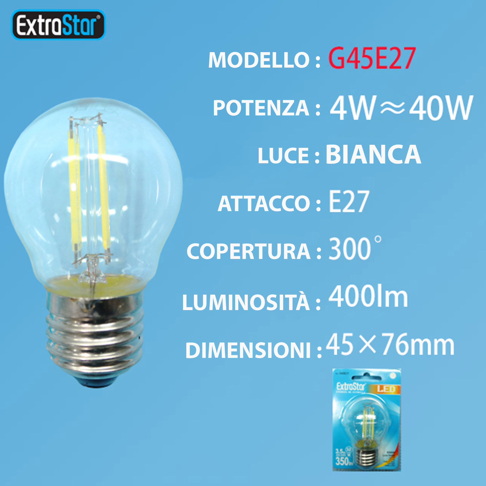 LAMPADINA LED E27 4W 400LM LUCE FREDDAExtrastar