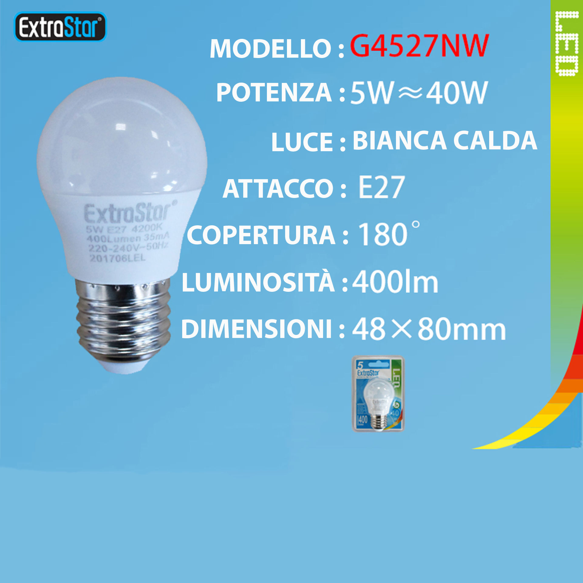 LAMPADINA LED E27 5W 400LM 4200KExtrastar